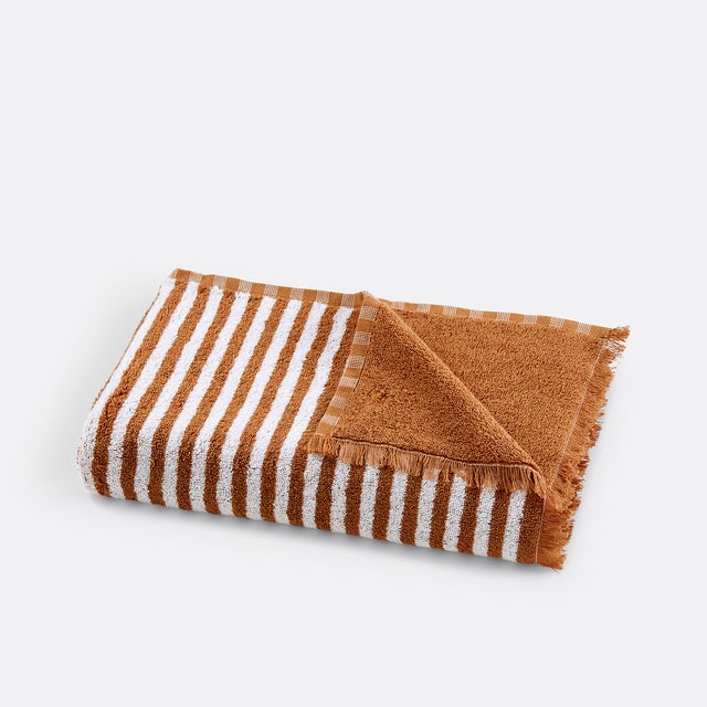 Maxi drap de bain rayé éponge 500 g, Arzon - Caramel - 100 x 150 cm
