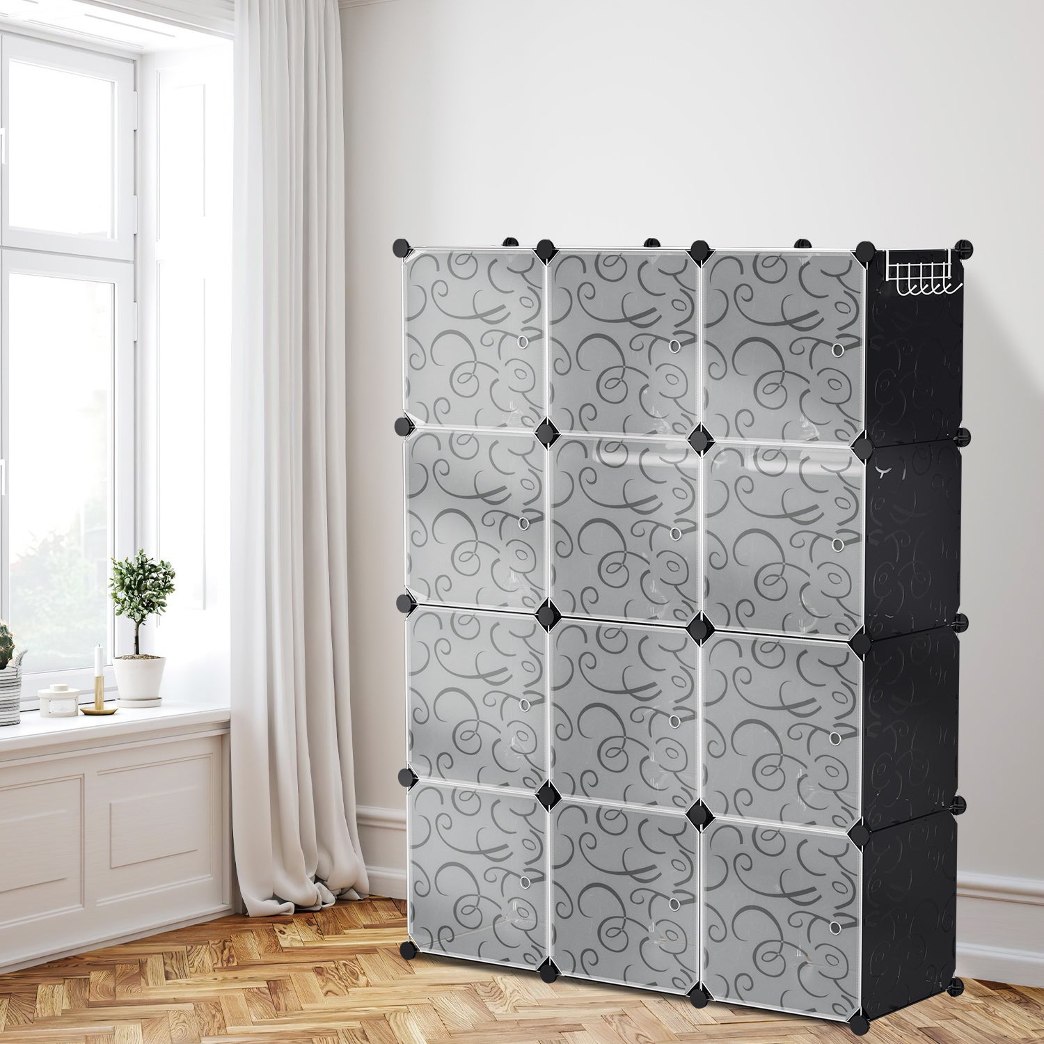 Szafa sypialniana – system regałów – 140 x 105 x 35 cm – zrób to sam z szafką na drzwiach (12 kostek)