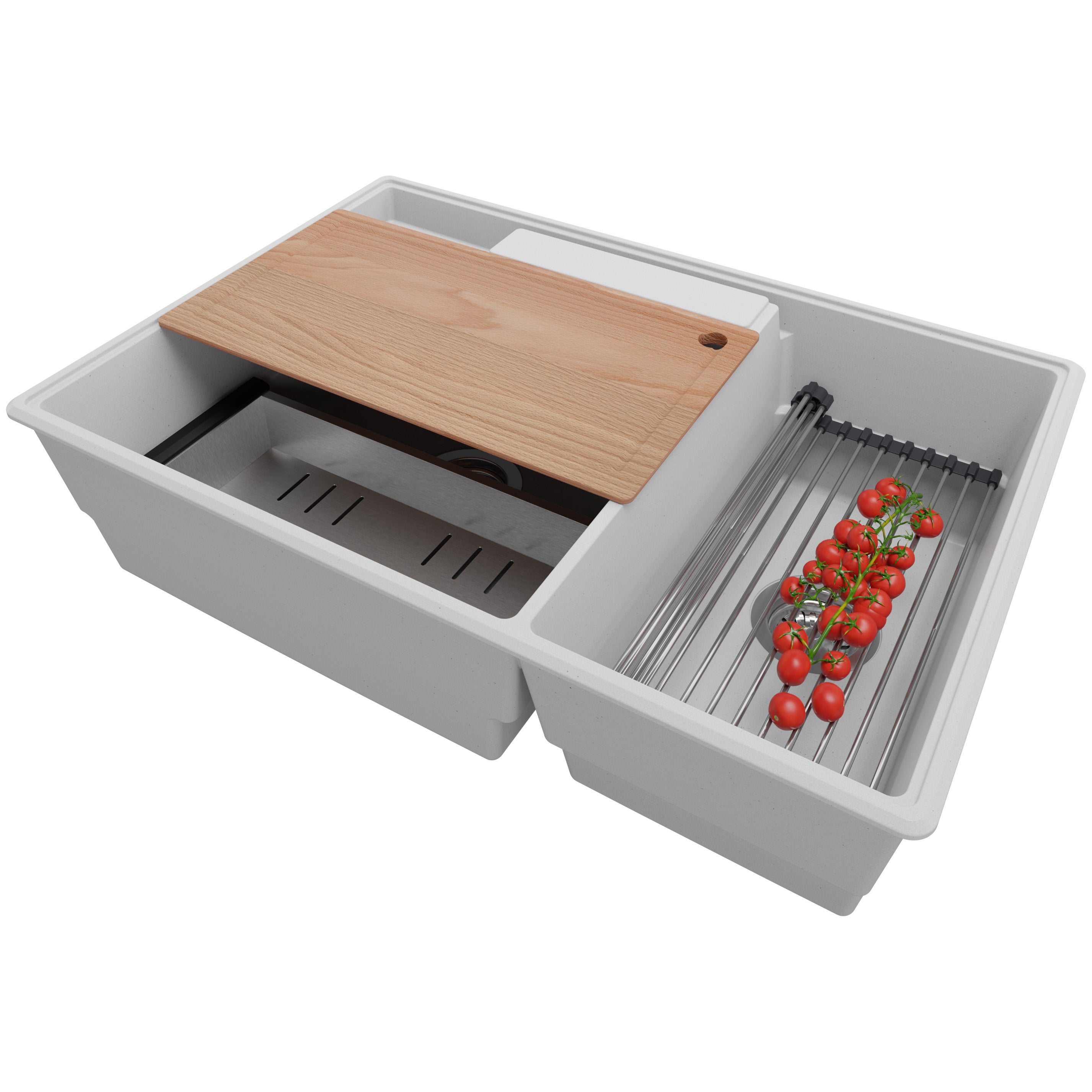 Zlewozmywak Szary 78x53cm, Zlew Kuchenny 2 Komorowy + Syfon + Akcesoria, Nablatowy do szafki od 80cm - Paryż PRIMAGRAN