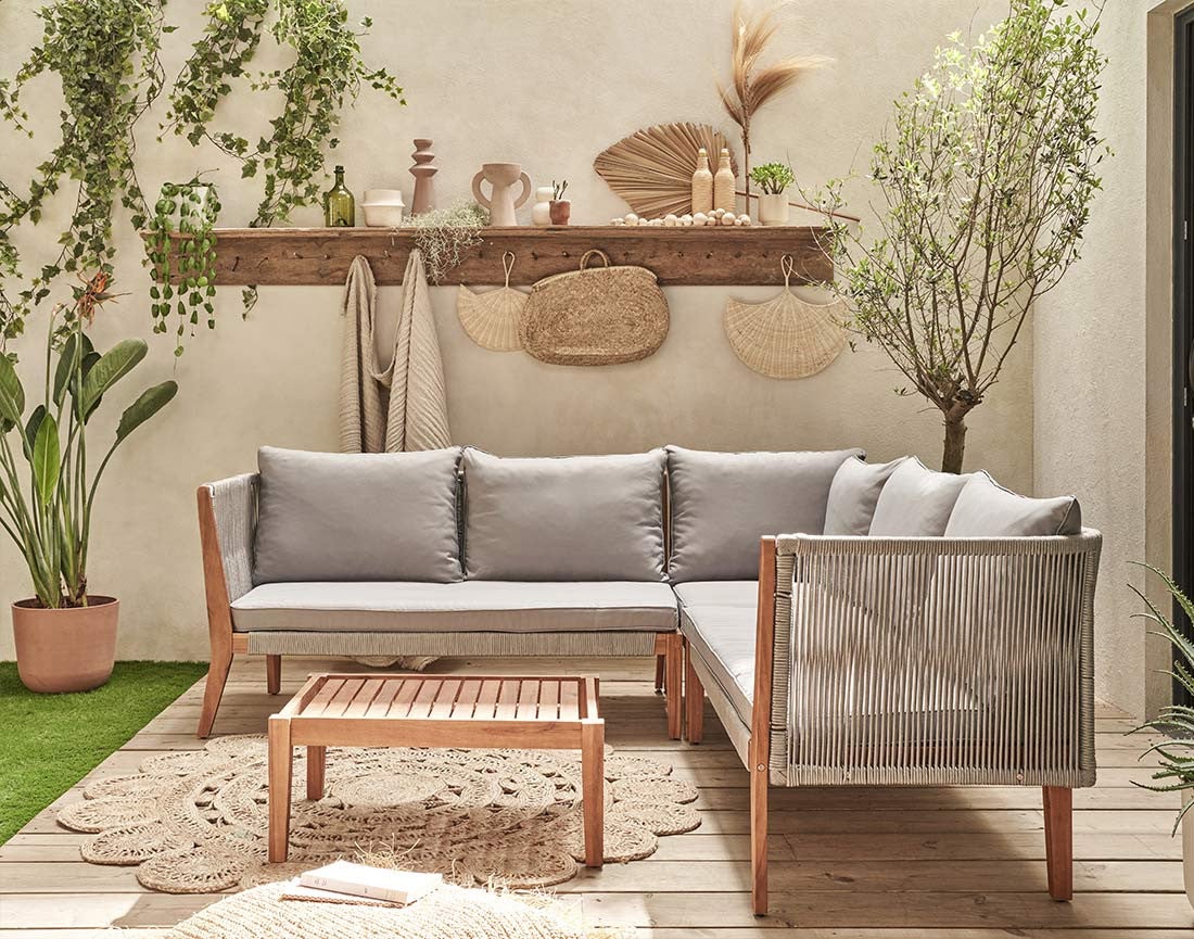 Salon de jardin 5 places en bois d'acacia et corde bois / gris - PAPUA - Best Mobilier - 6