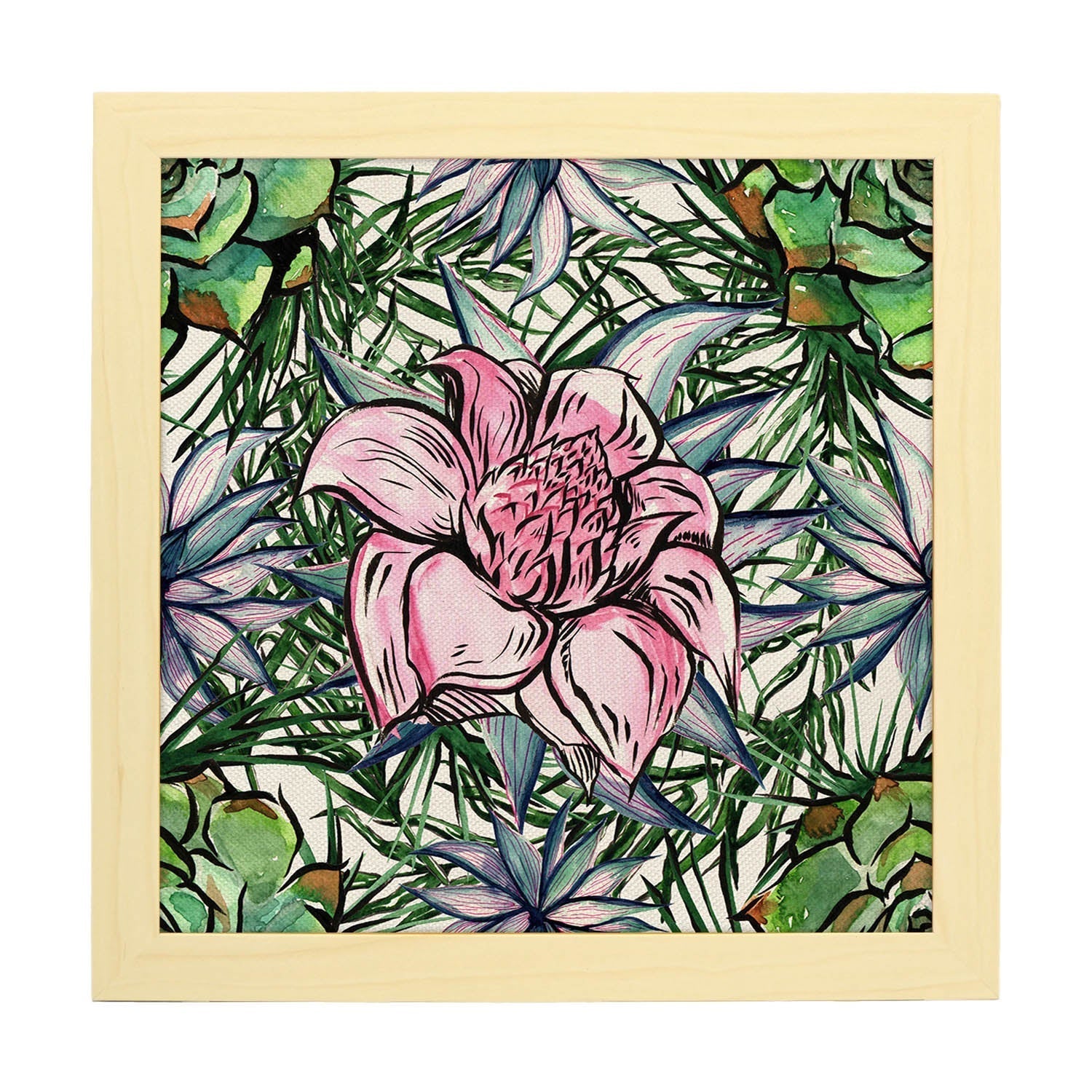 Affiche De Fleur Et De Nature. Square Flor Lamina Réveillée, Illustrée De Dessins De Couleur. Châssis Blanc - 2