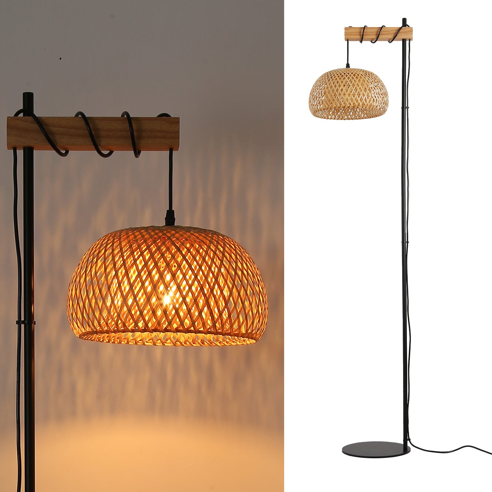 Alpinaluz Lampada da Tavolo Nordica Rustica con Paralume in Vimini Naturale e Fibra di Bambù, Base in Alluminio Nero Ideale per Soggiorno, Comodino, Testiera del Letto Alpinaluz Lampada da Tavolo Nordica Rustica con Paralume in Vimini Naturale e Fibra di Bambù, Base in Alluminio Nero Ideale per Soggiorno, Comodino, Testiera del Letto