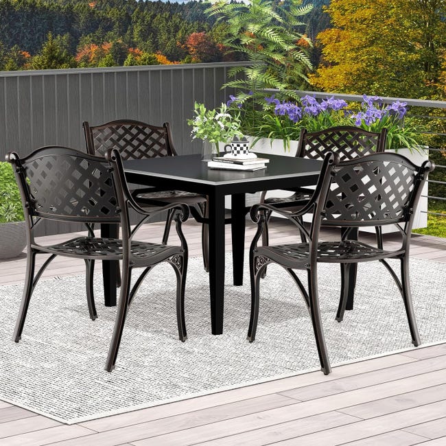 Sedia Da Giardino In Resina Intrecciata Effetto Rattan E Metallo Nero 1000 16 24 186574