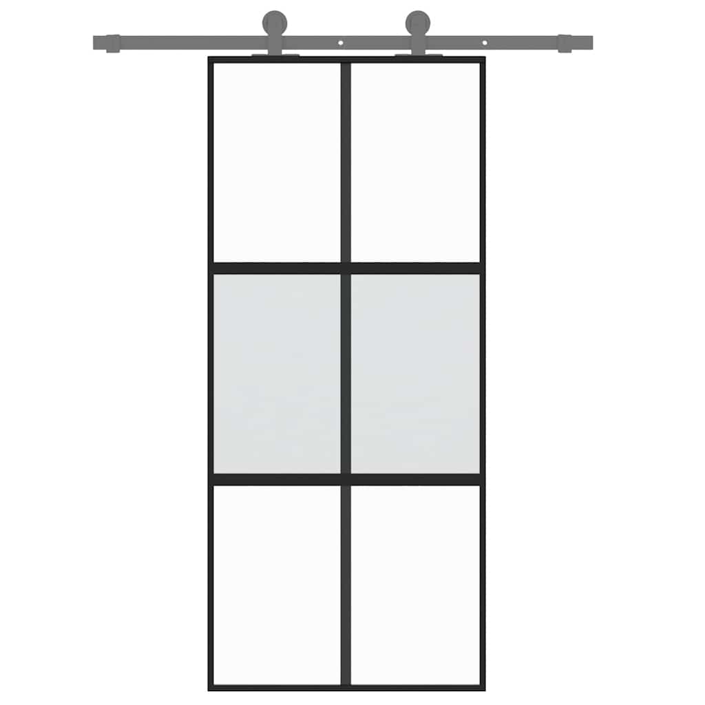 vidaXL Porte coulissante noir 90x205 cm verre trempé aluminium - 8