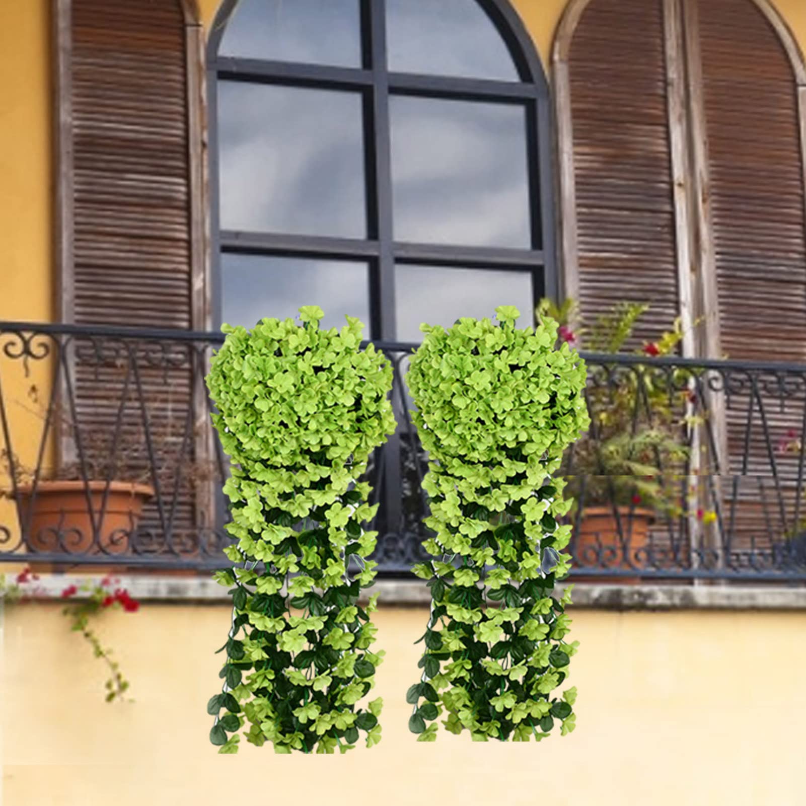 Paquete de 1 plantas violetas artificiales, guirnalda de enredaderas artificiales, vegetación artificial, flores artificiales para bodas (verde) - 3