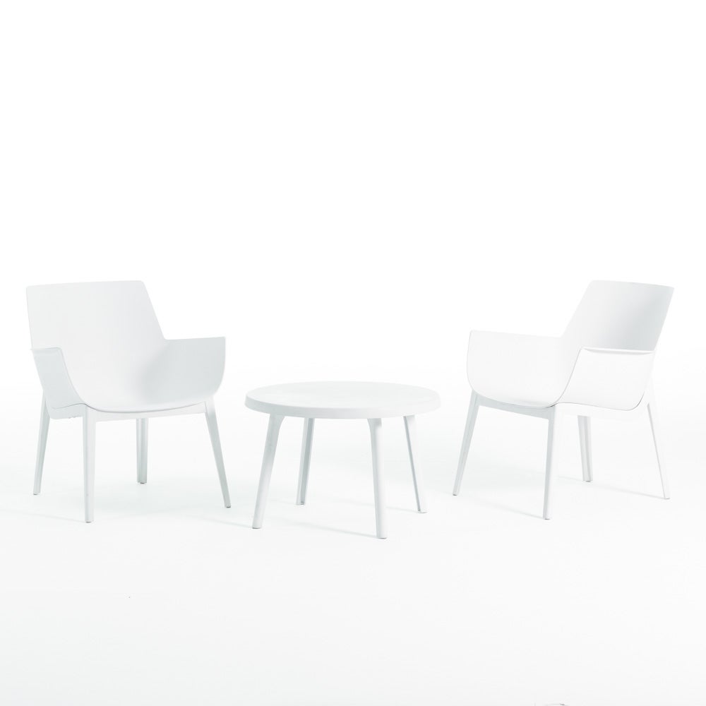 Salon De Jardin 3 Pièces - 2 Fauteuils + Table Basse En Polypropylène Résistant Aux Intempéries - Ensemble Bistro Pour Terrasse, Balcon, Piscine (Orange)