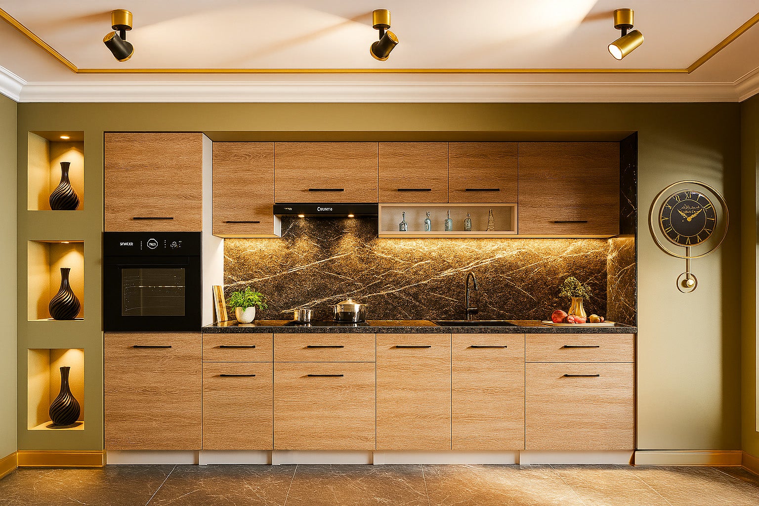 Cuisine complète VIKI BOIS chêne 300 cm avec colonne four 9 éléments 18 mm - 5