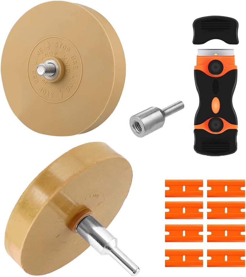 Disque Gomme Haskyy Ø90mm + Adaptateur - Nettoyage Autocollants, Résidus Colle Voiture/Moto | Pour Perceuse