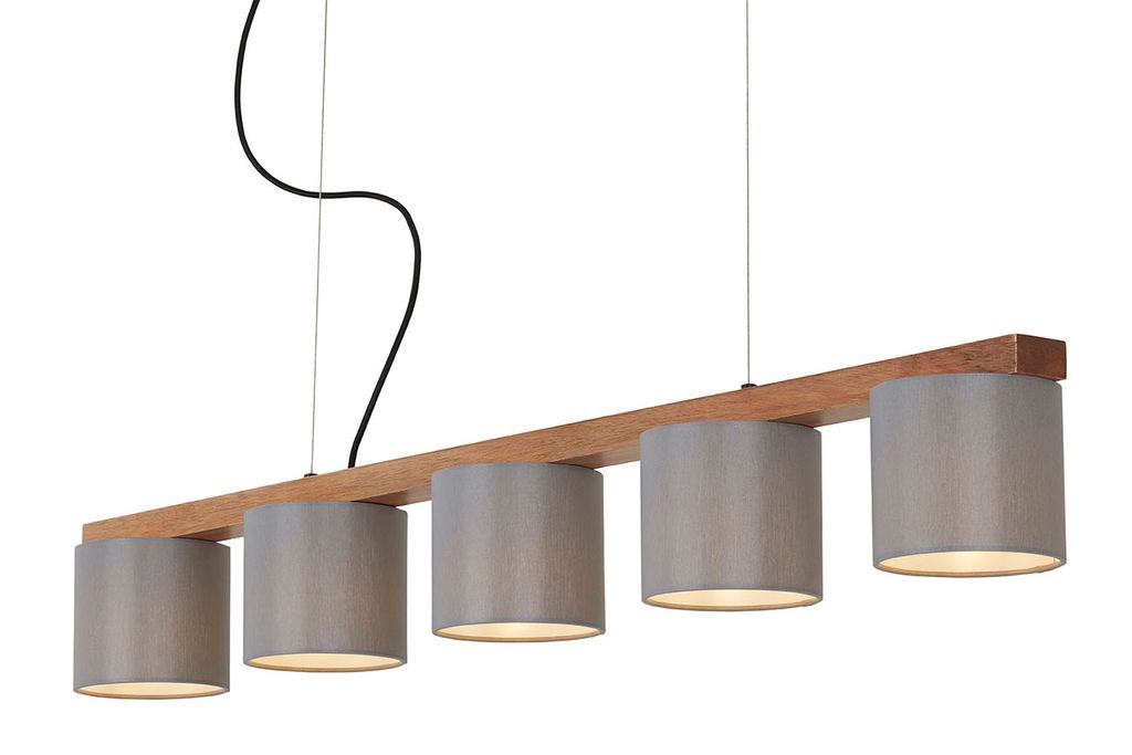 Lampe à suspendre BRILONER LEUCHTEN RHON, 25 W, IP20, gris, métal-bois-tissu, excl. 5x E14, 110 x 15 x 136 cm - 8