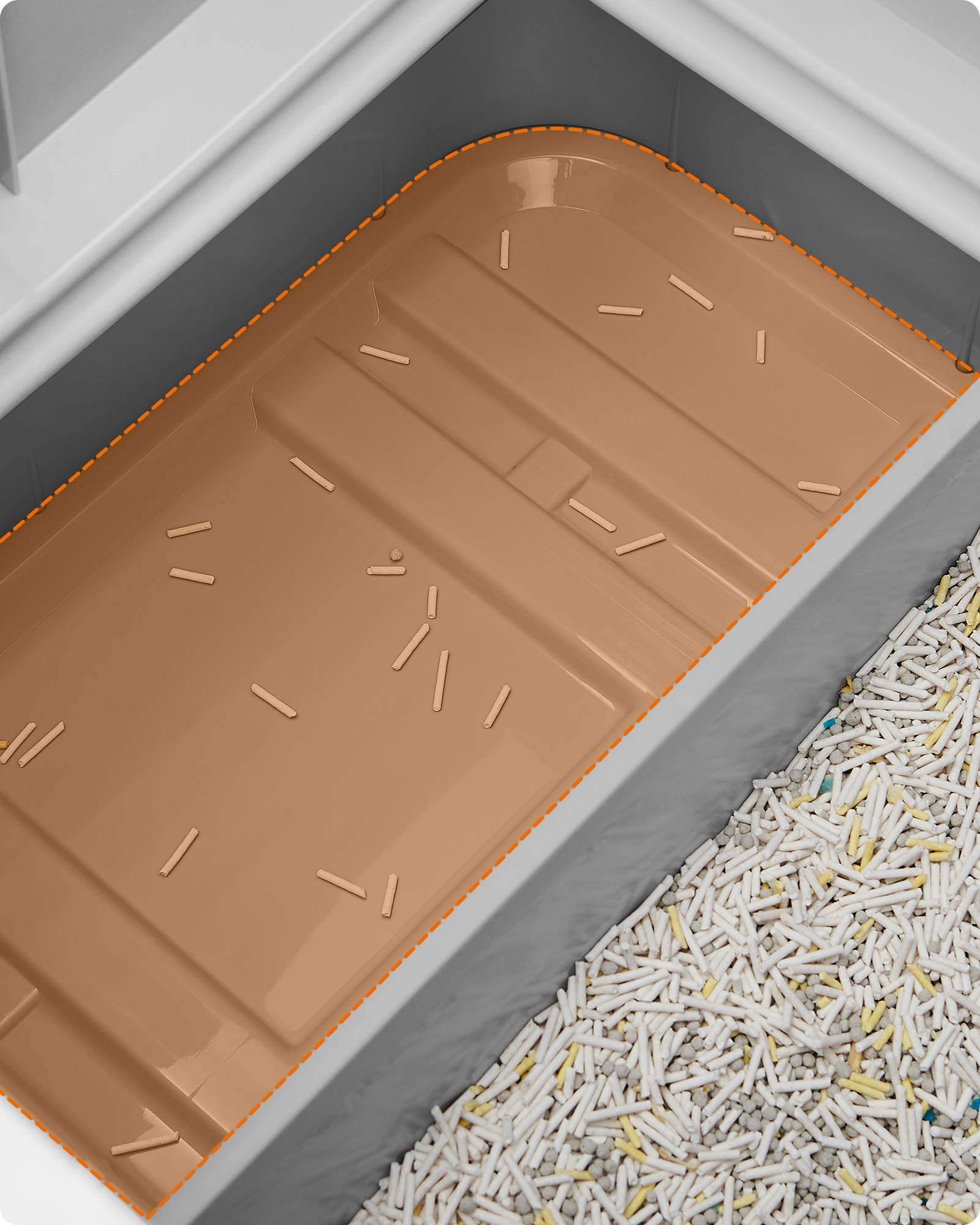 Arenero para Gatos, Caja Arena con Bandeja Extraíble, Pala, Cepillo, Carga de 15 kg, Antifiltración, Antiescapes, Gris - 3