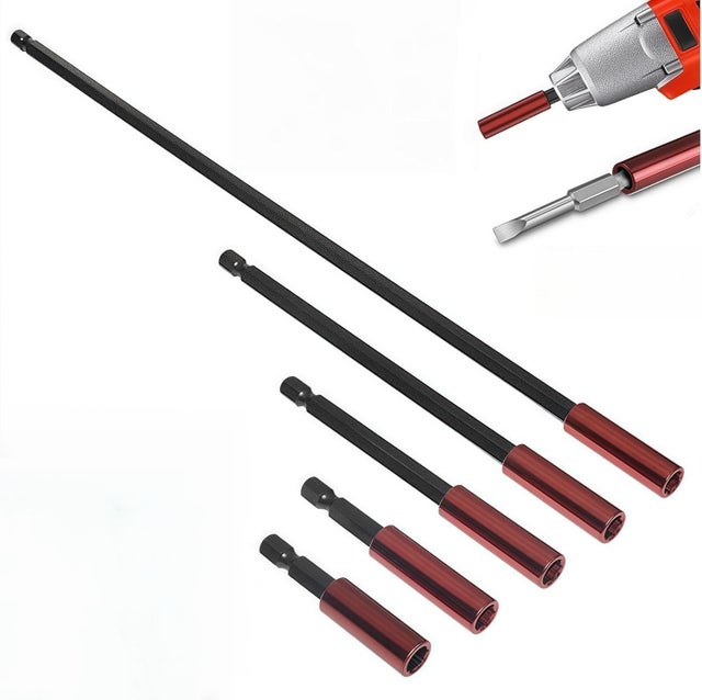 Zestaw 5 przedłużek do wkrętarki magnetycznej z magnetycznym uchwytem bitowym. Zawiera przedłużki 50/60/100/150/300 mm z hexagonalnym trzonem.