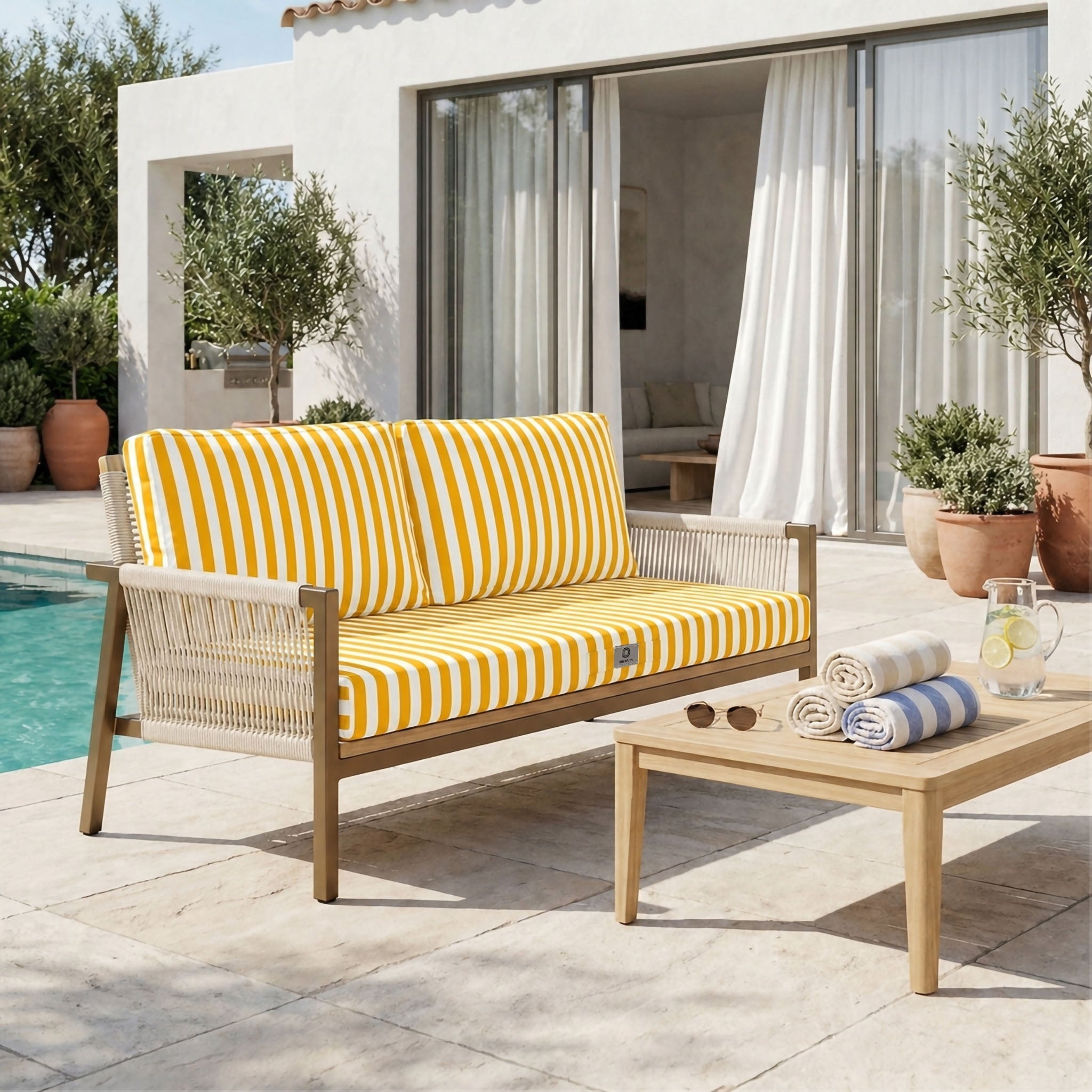 Coussins pour salon de jardin déhoussable 100x50cm Rayure jaunes - 2