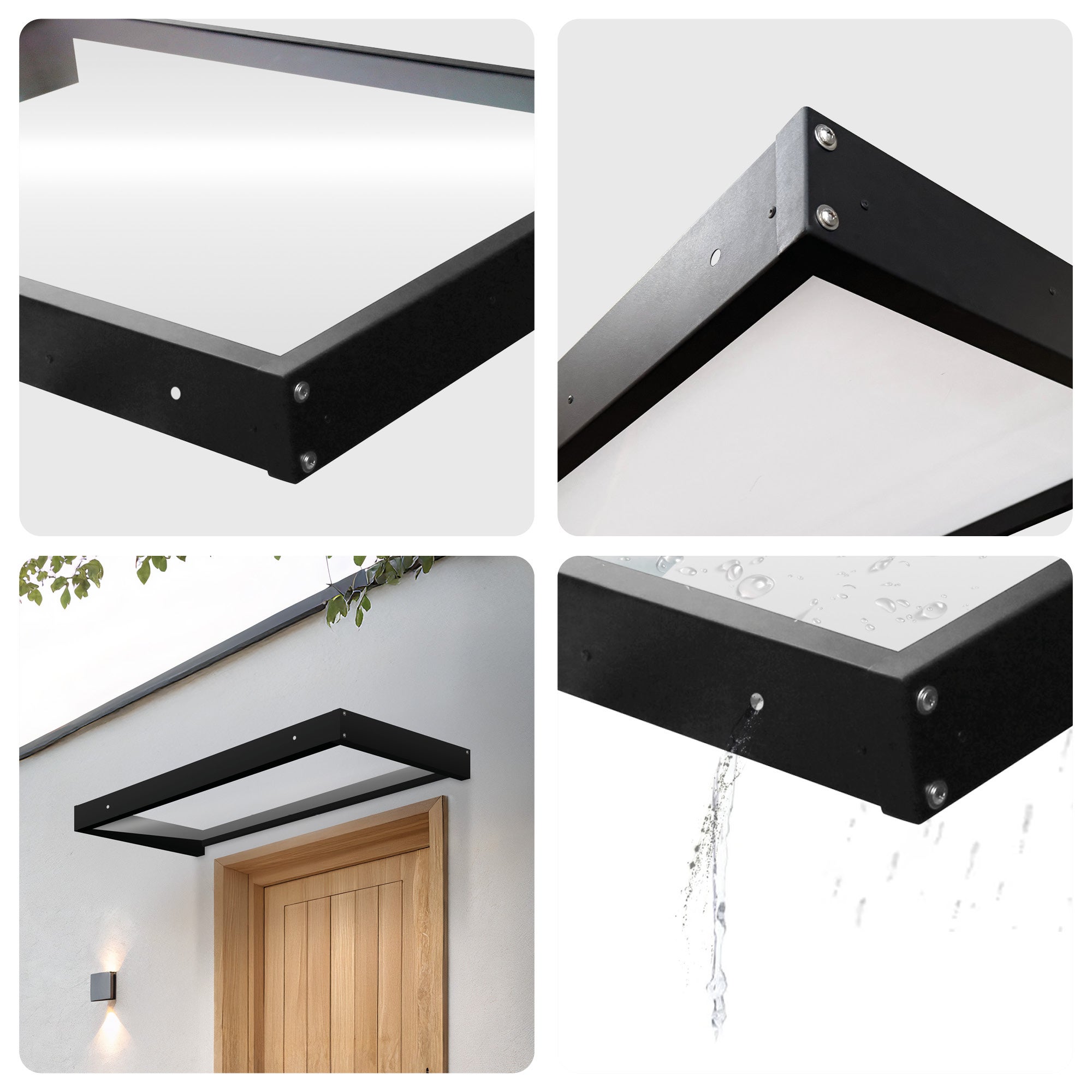 Wasabi - Marquise de Porta Exterior 120x80 cm AXIS PLUS – Policarbonato Sólido 2,7mm – Suportes de Ferro Antracite – Instalação Fácil - 7