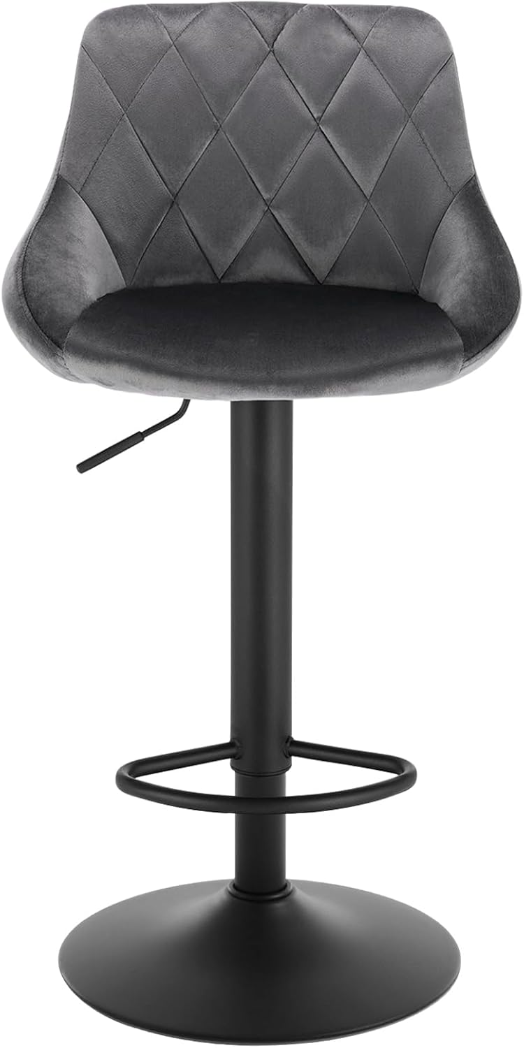 WOLTU 1 X Tabouret de bar siège bien rembourré en velours . Chaise de bar. Hauteur réglable pieds en métal. Gris Foncé - 5