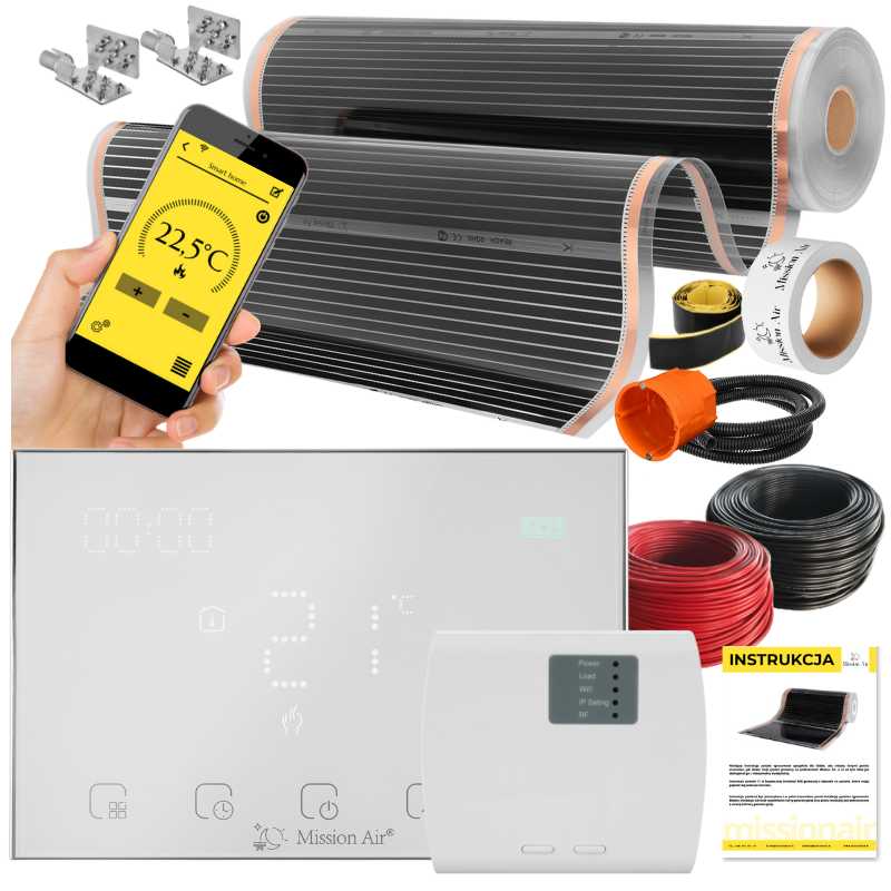 Zestaw folii grzewczych na podczerwień IR SILVER 160W 18m²,szer.100cm + Gemini Biały