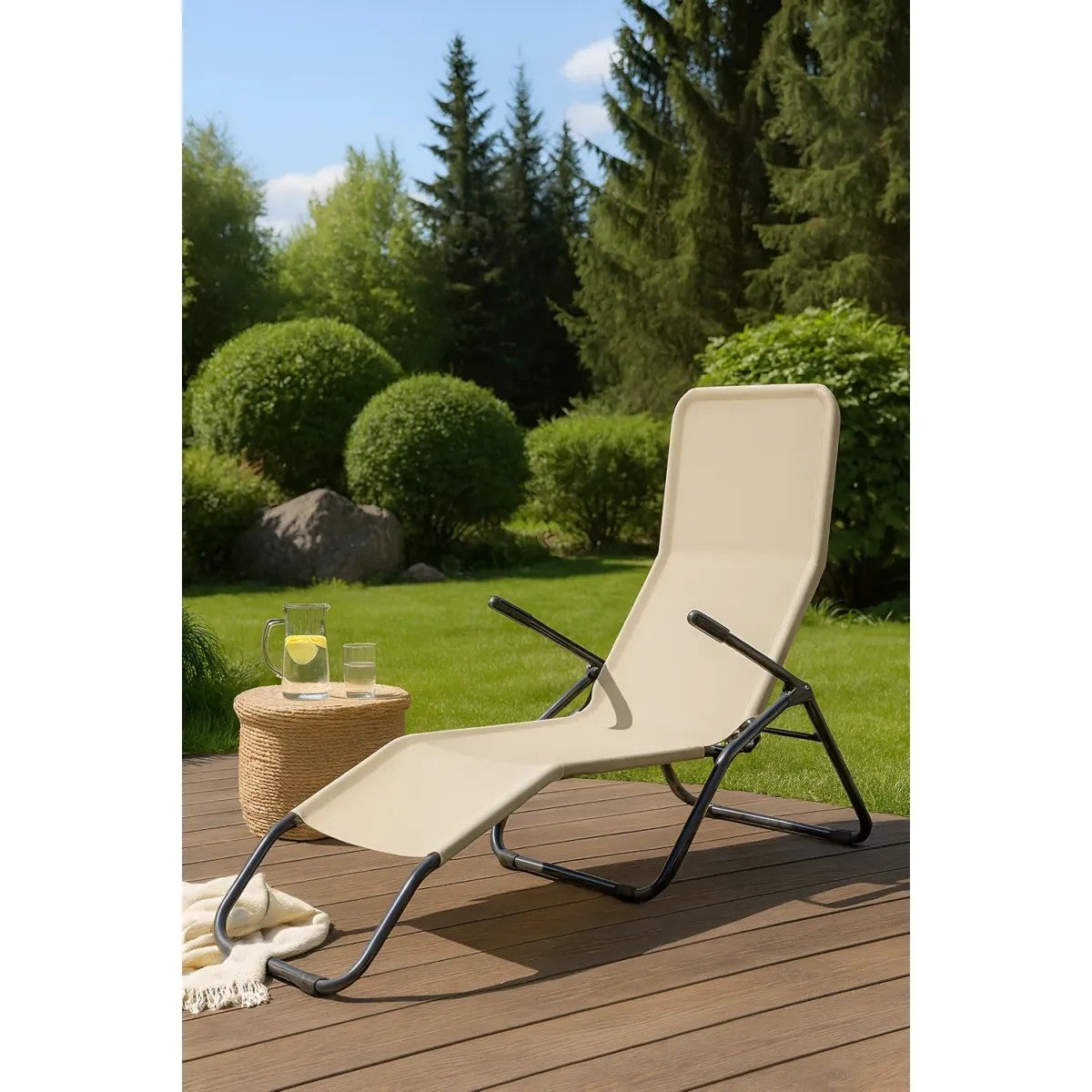 Sdraio Basculante Lettino Mare Acciaio Sdraio Beige Lettino Mare