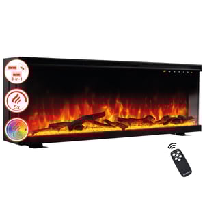KAMINIO Cheminée Électrique LEA - Cheminée 3-en-1, Vue Panoramique, Chauffage, Effet de flamme en 12 Couleurs, Télécommande - 42"