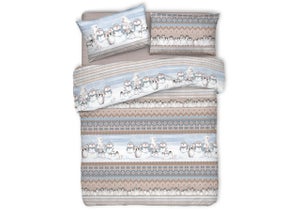 Copripiumino In Flanella Di Cotone BIANCHERIAWEB - Design Tartan Con Cervo, Singolo, Colore Beige | Made In Italy - Foto 4