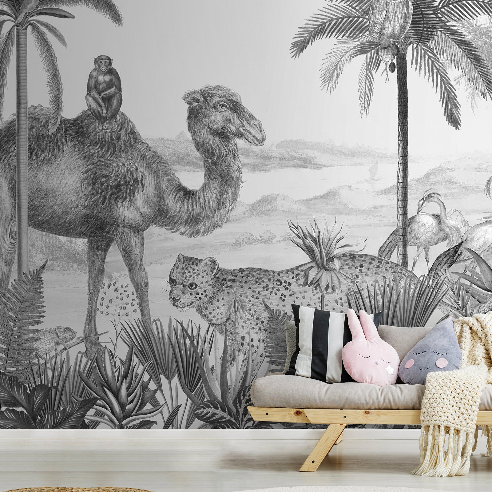 Papel pintado safari panorámico 280 x 300cm negro,blanco