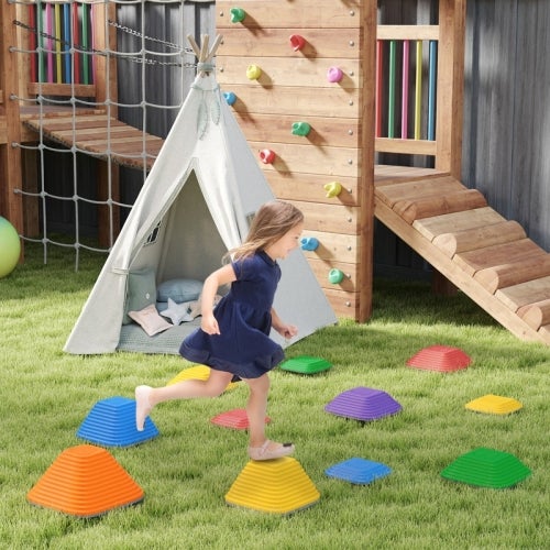 6 Pierres D’Équilibre Enfants – Antidérapantes Empilables, Dalles Sensorielles Intérieur/Extérieur – Parcours Motricité 3 Ans + – 2 Tailles
