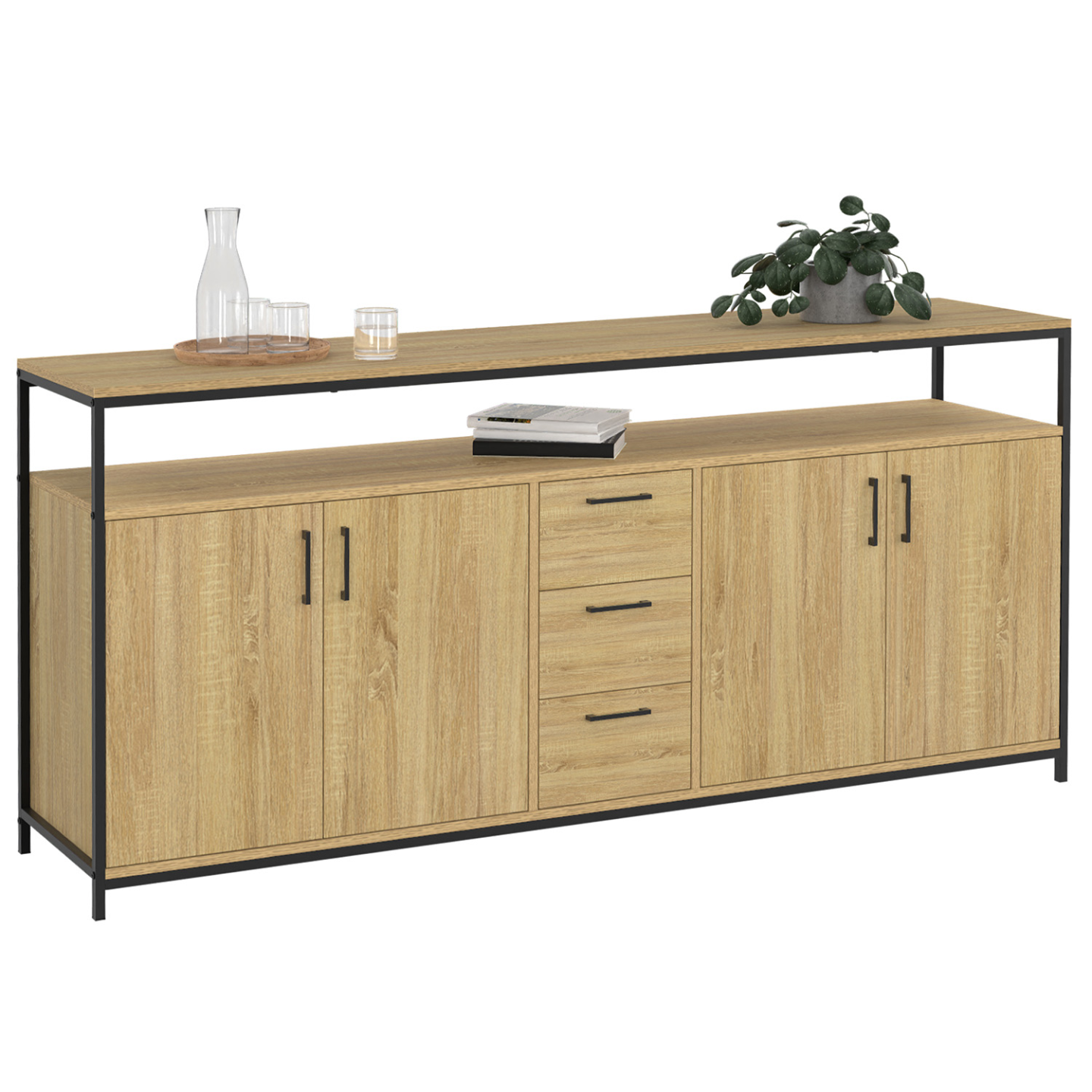 Buffet 180 cm DETROIT XXL 4 portes et tiroirs design industriel - 2