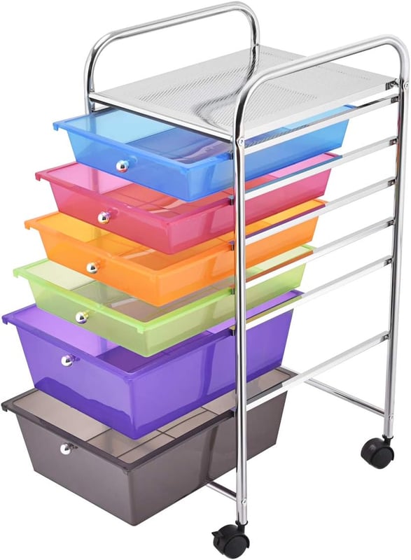 Wózek do Przechowywania, z 6 Szufladami i 4 Uniwersalnymi Kółkami, Wózek do Przechowywania do Sypialni, Salonu, 32,5 x 37 x 74,5 cm