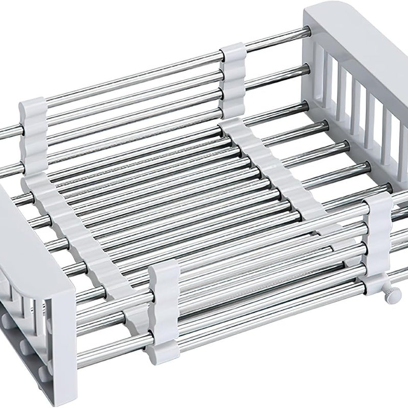 Rozkładany ociekacz do zlewu ze stali nierdzewnej, szary, szerokość 22,5 cm