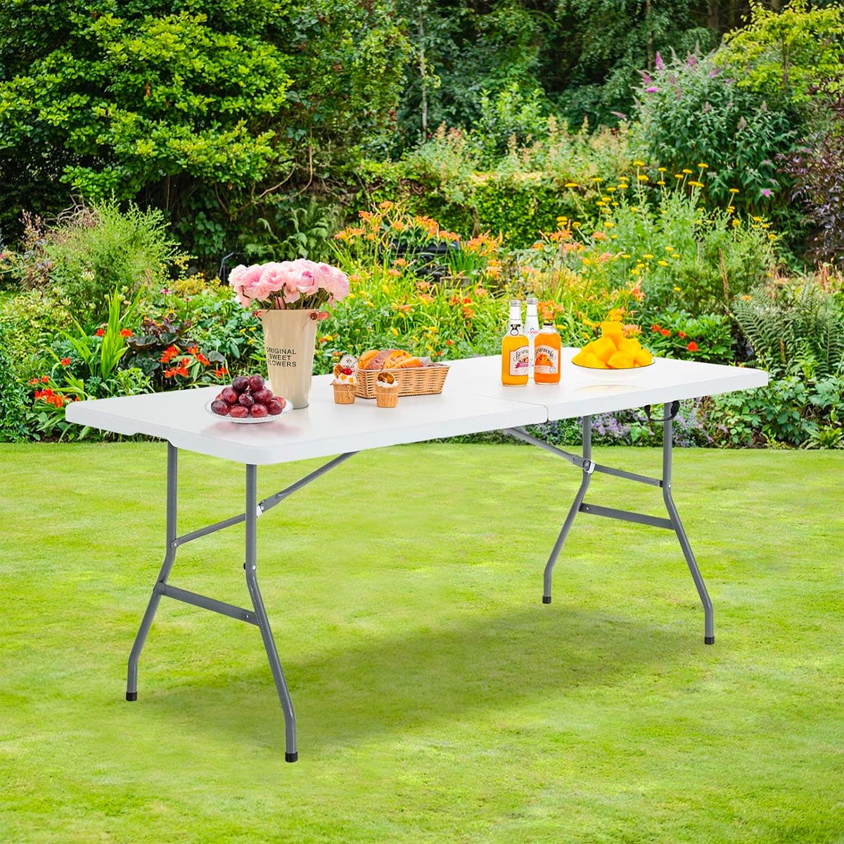 Tavolo Pieghevole Rettangolare in Resina 180x74x74cm Tavolo Multiuso da Esterno, Campeggio, Eventi, Esterno, Interno - 8