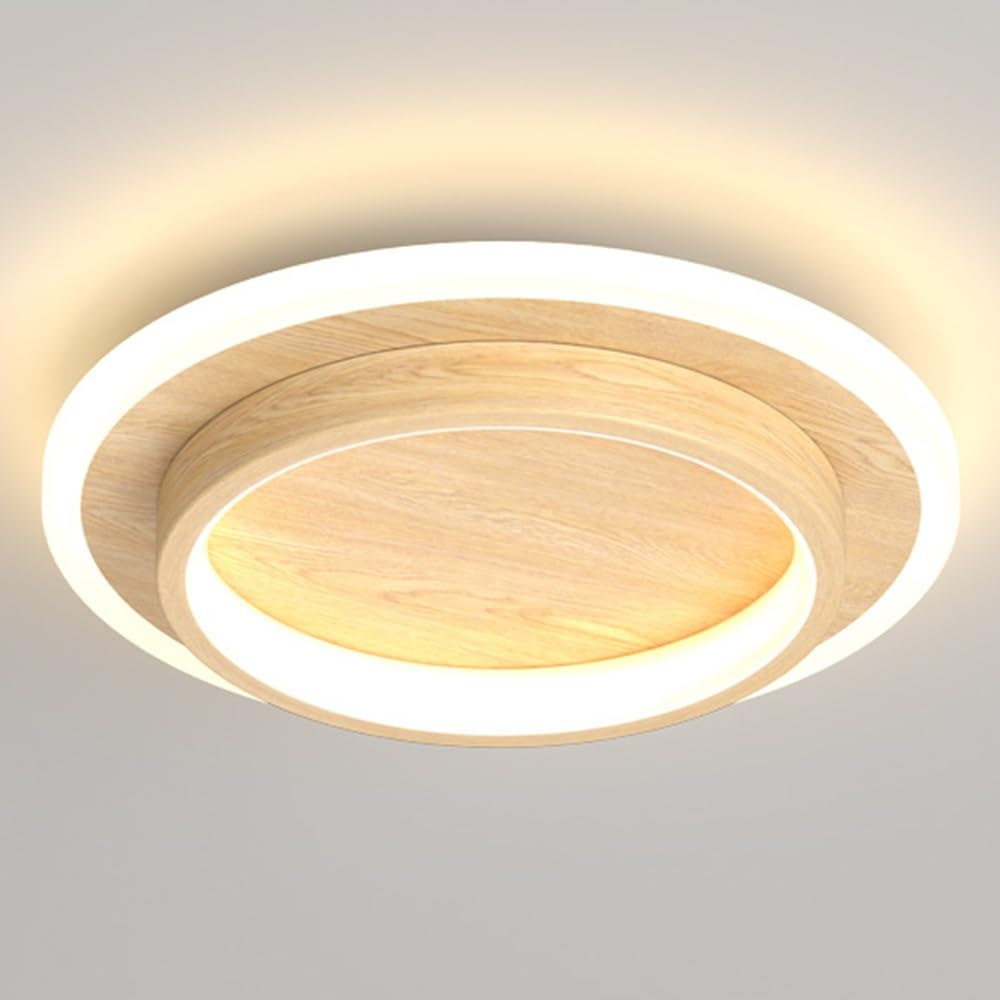 Plafonnier LED moderne de style nordique, rond, finition bois, lumière — free download