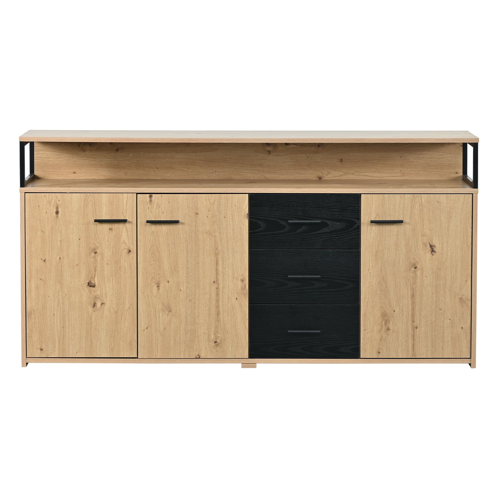 Credenza bassa - 3 ante e 3 cassetti - stile industriale - Naturale e Nero - 3