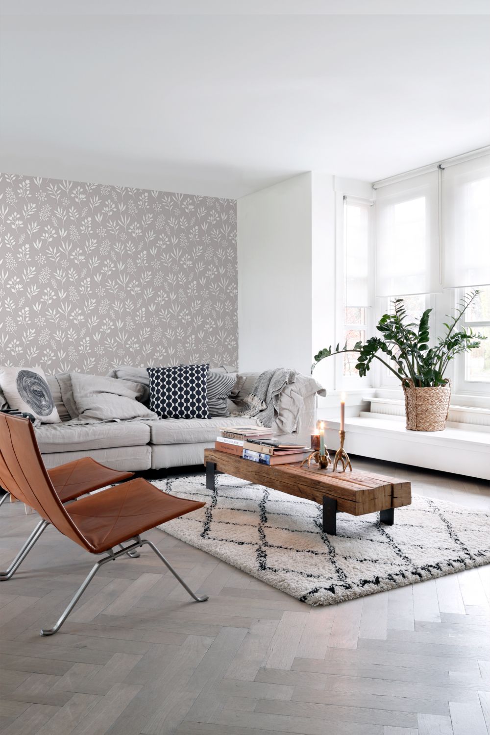 Papier peint fleurs au style scandinave gris chaud - 53 cm x 10.05 m - ESTAhome - 6