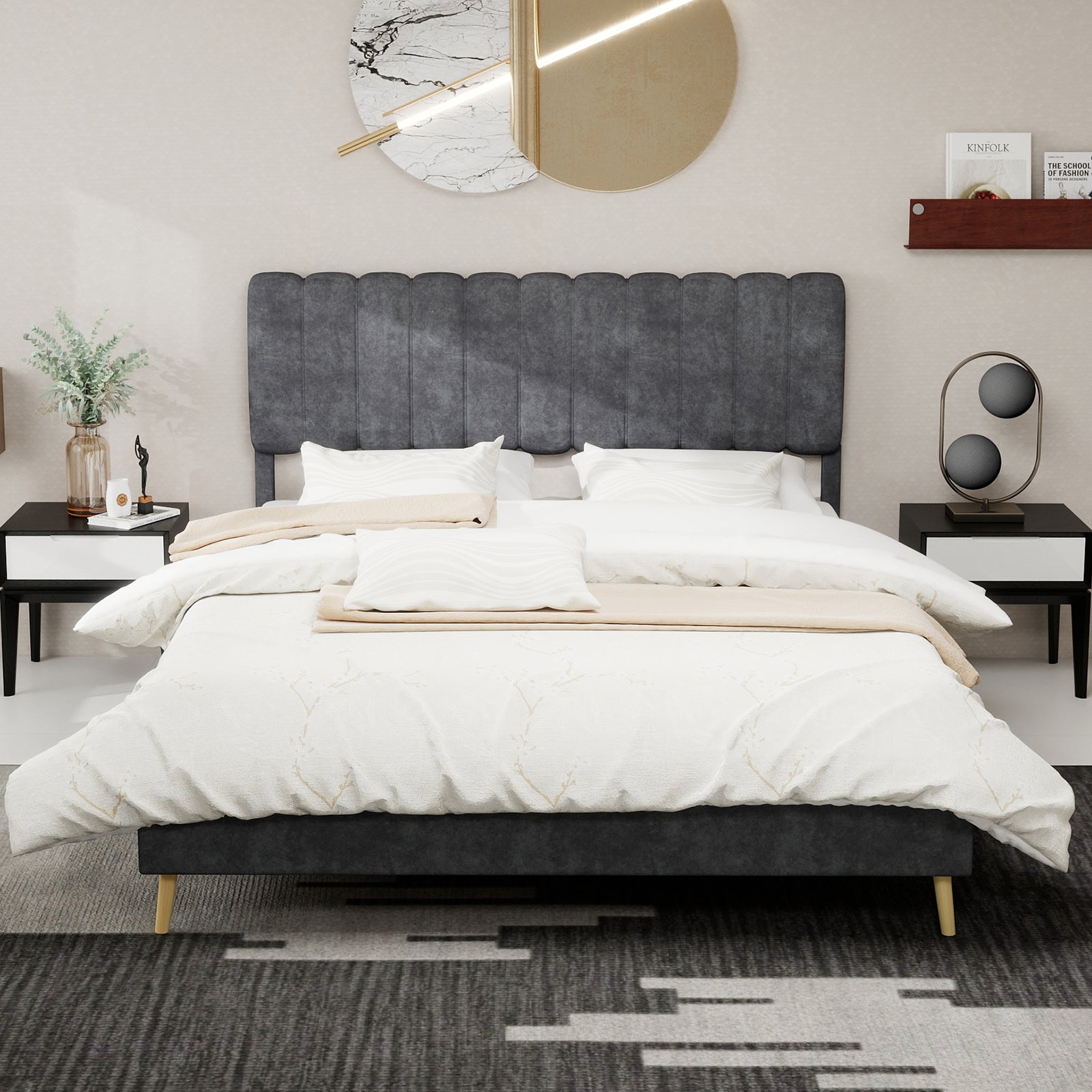 Letto matrimoniale 160x200 cm, testiera, meccanismo a gas, velluto grigio, senza materasso - 2