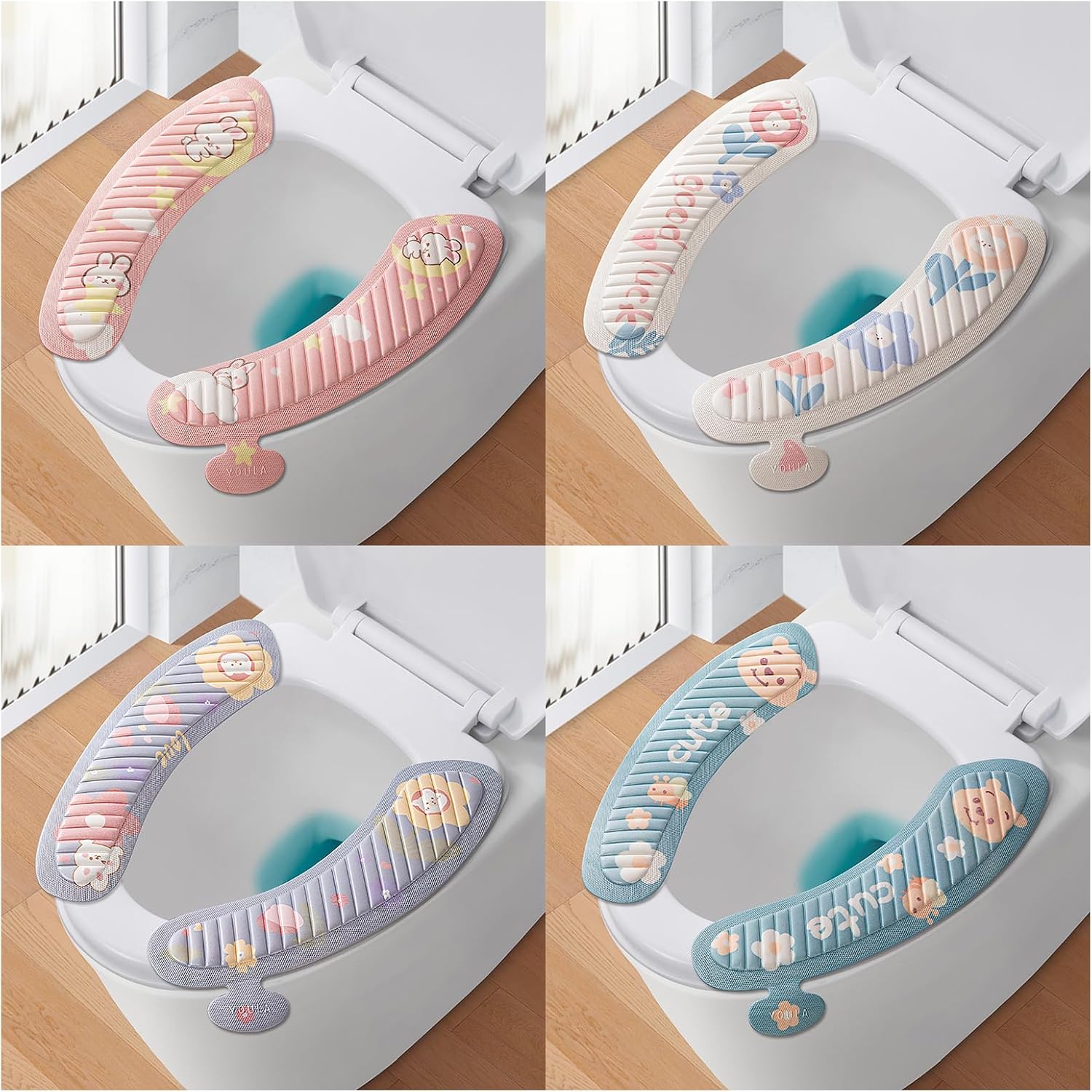 sztuki miękkich, zmywalnych nakładek na deskę sedesową z taśmą samoprzylepną do łazienki – antypoślizgowe i miękkie