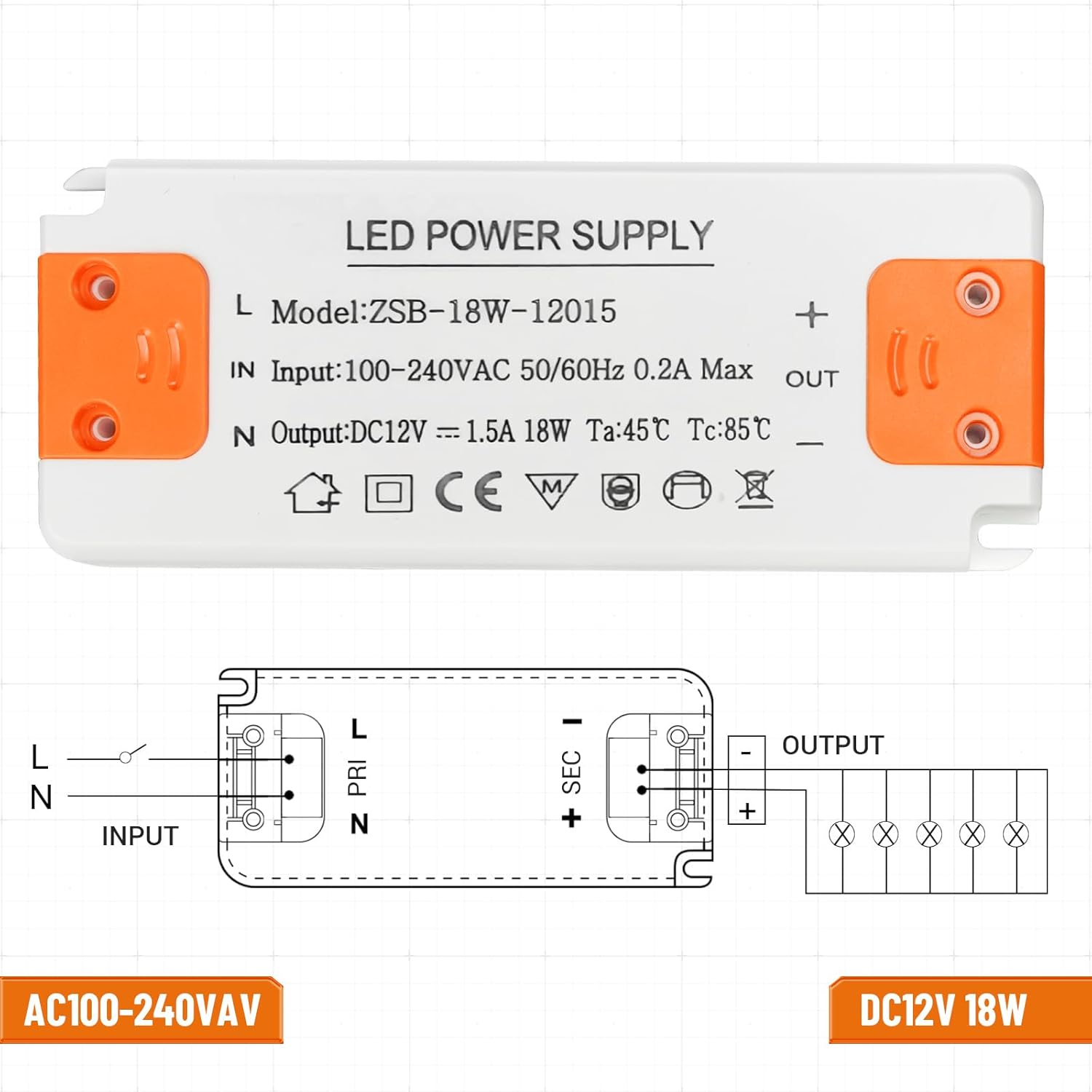 Transformateur 220V 12V - 230V Transformateur Led Driver, 18W 1.5A Alimentation Transfo 12V, Sans Bruit, Pour Lampes HalogèNes G4 Mr16 Gu5.3 - 2