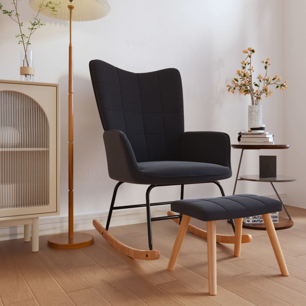 Silla mecedora | sillón balancín relax | sillón de salón con reposapiés tela negro cfw758971