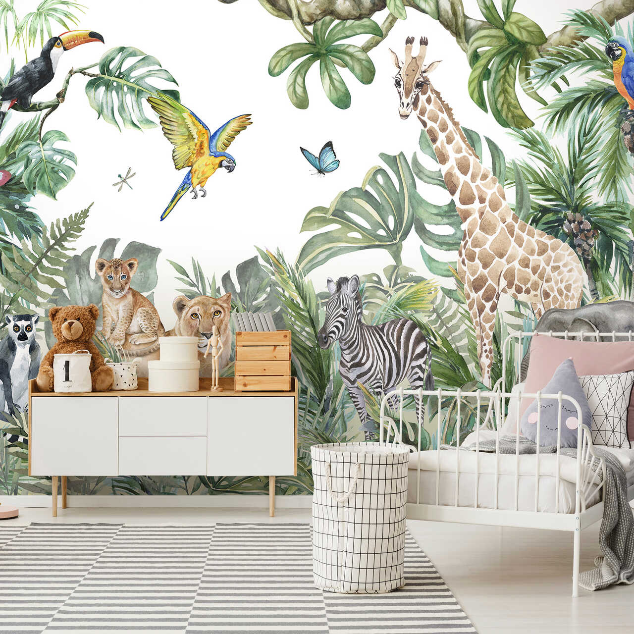 Papier Peint Lavable Panoramique Enfants Jungle Animaux 368x254 cm - Colle Inclus - Chambre et Salon - Moderne Intissé - 2