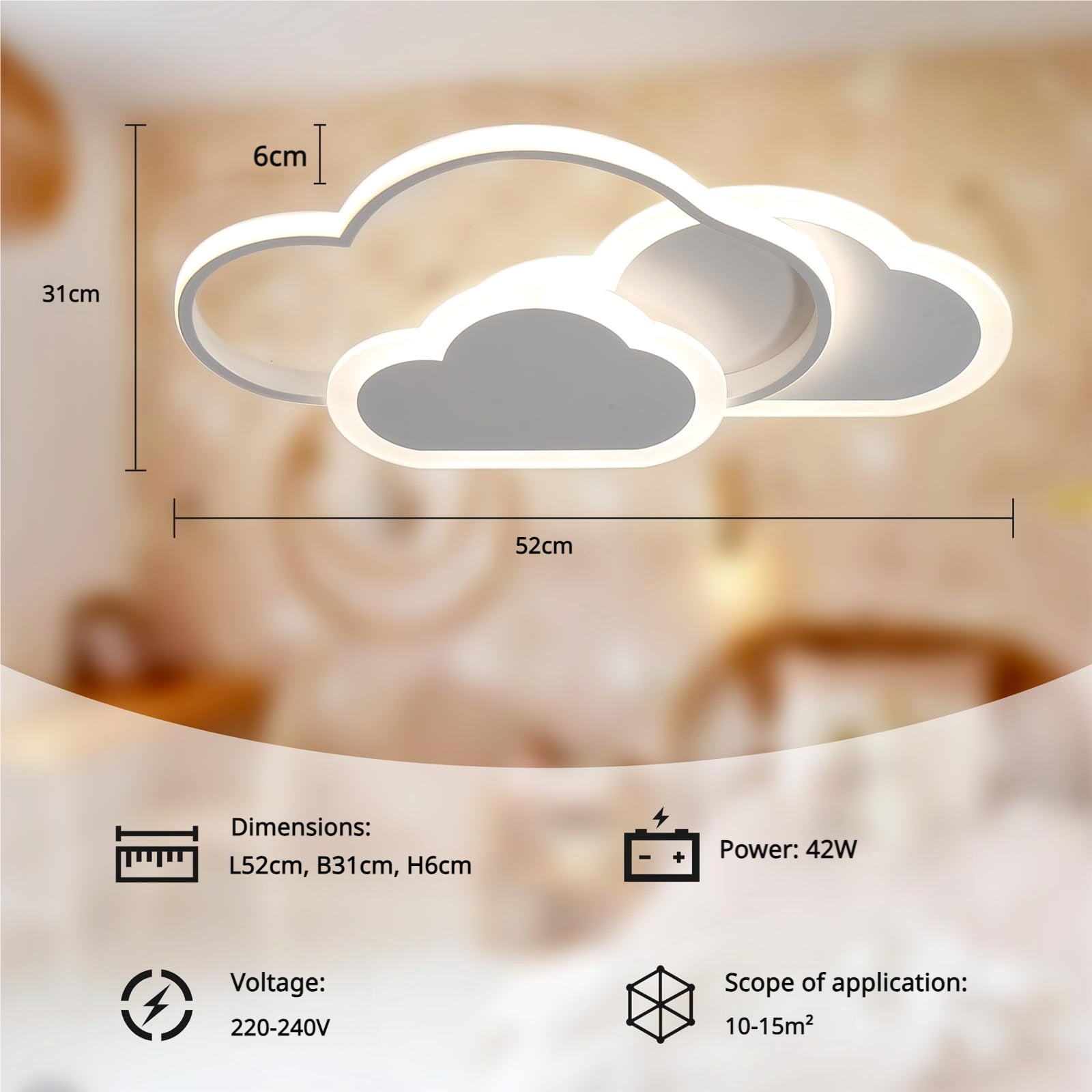 Lámpara de techo con forma de nube LED de 52 cm - Lámpara de techo para habitación de niños de 42 W con control remoto regulable 3000-6000 K - 2