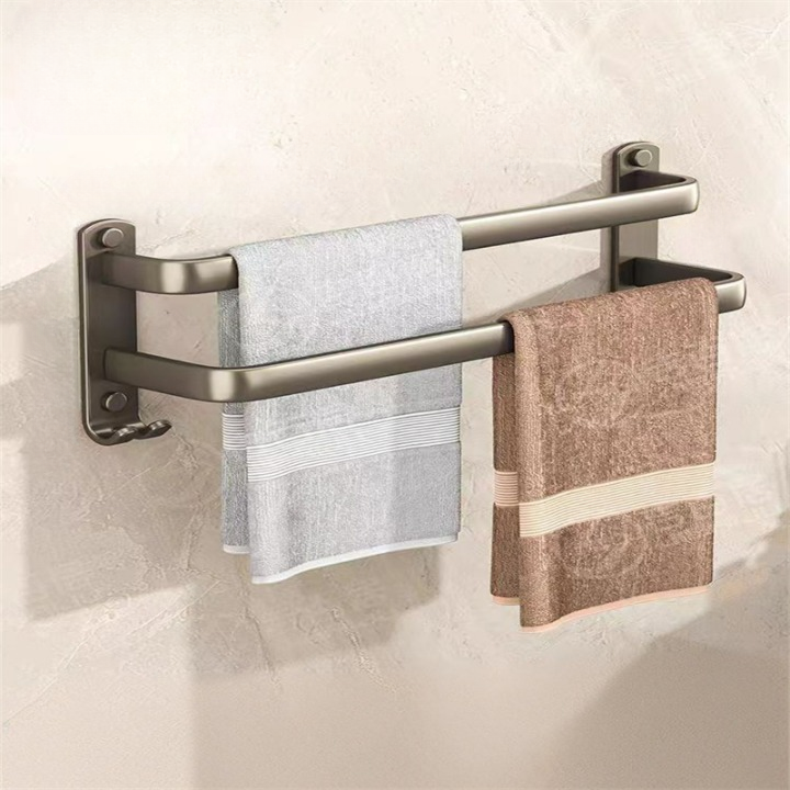 Szary podwójny wieszak na ręczniki, półka łazienkowa bez wiercenia, podwieszany aluminiowy wieszak na ręczniki, 40 cm, bez wiercenia