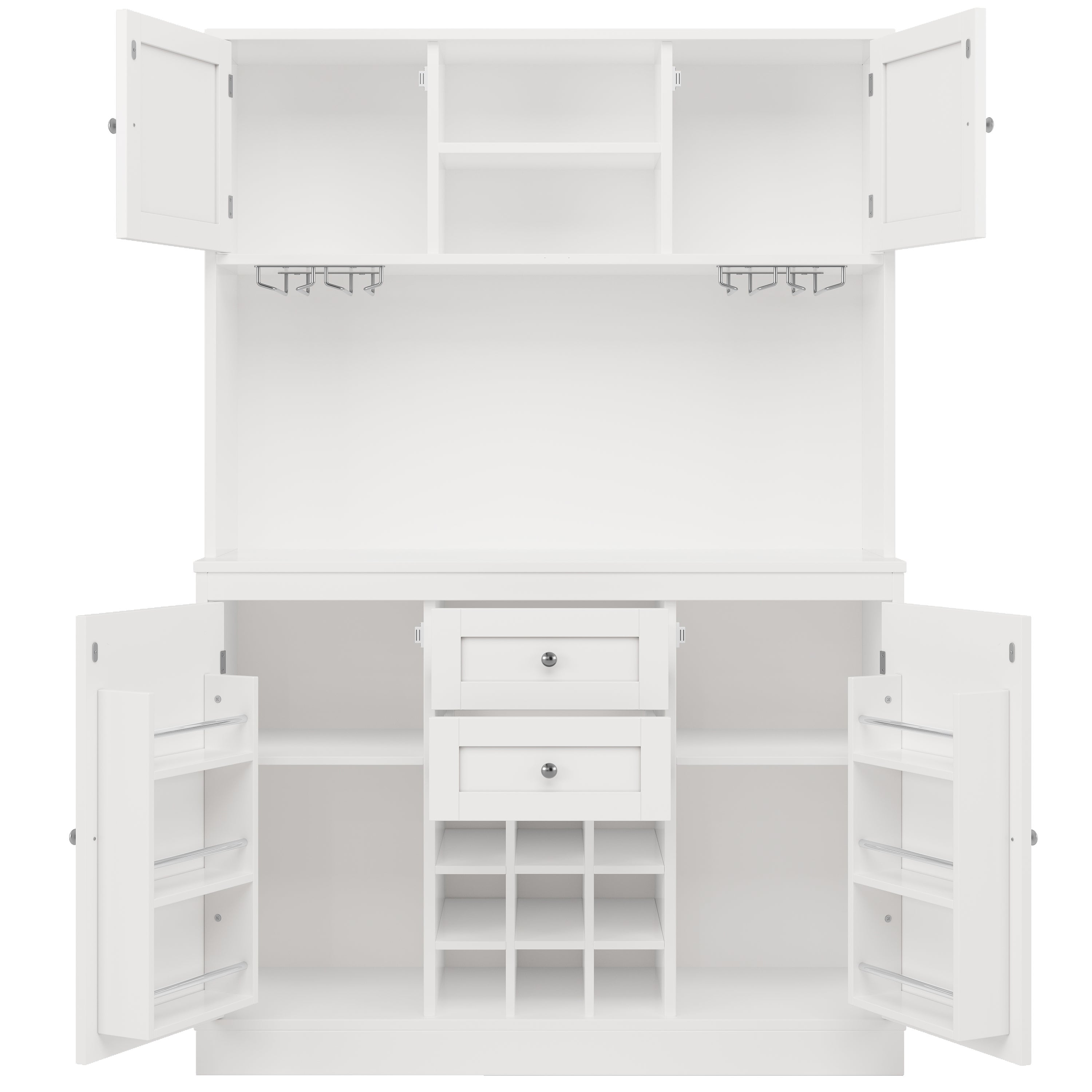 Wysoka komoda kuchenna z 4 drzwiami, 2 szufladami i regałem na wino - Regulowane półki - 106 x 40 x 179,5 cm - Płyta MDF - Biała - 5