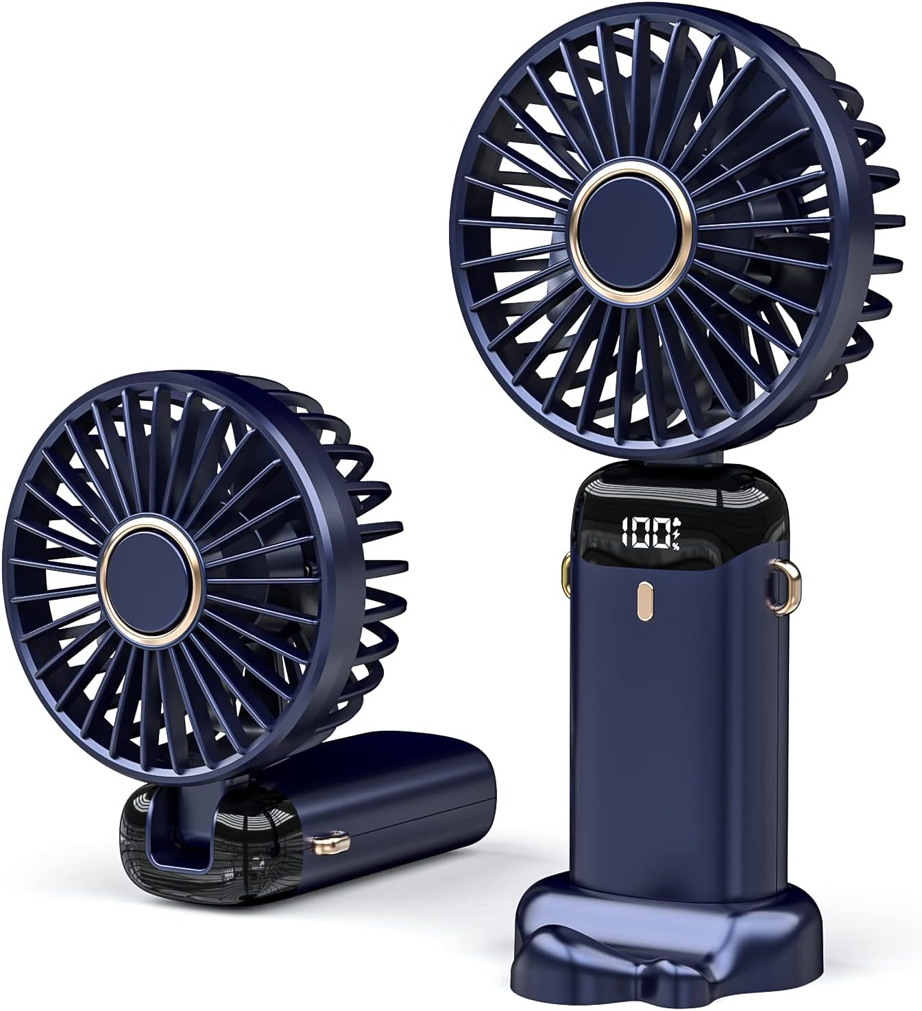 5-biegowy wentylator przenośny z akumulatorem USB i wyświetlaczem LED do domu, biura, sypialni i podróży – niebieski