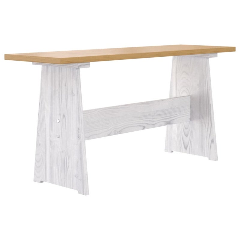 Table à manger et banc REINE marron miel blanc bois pin solide - 3