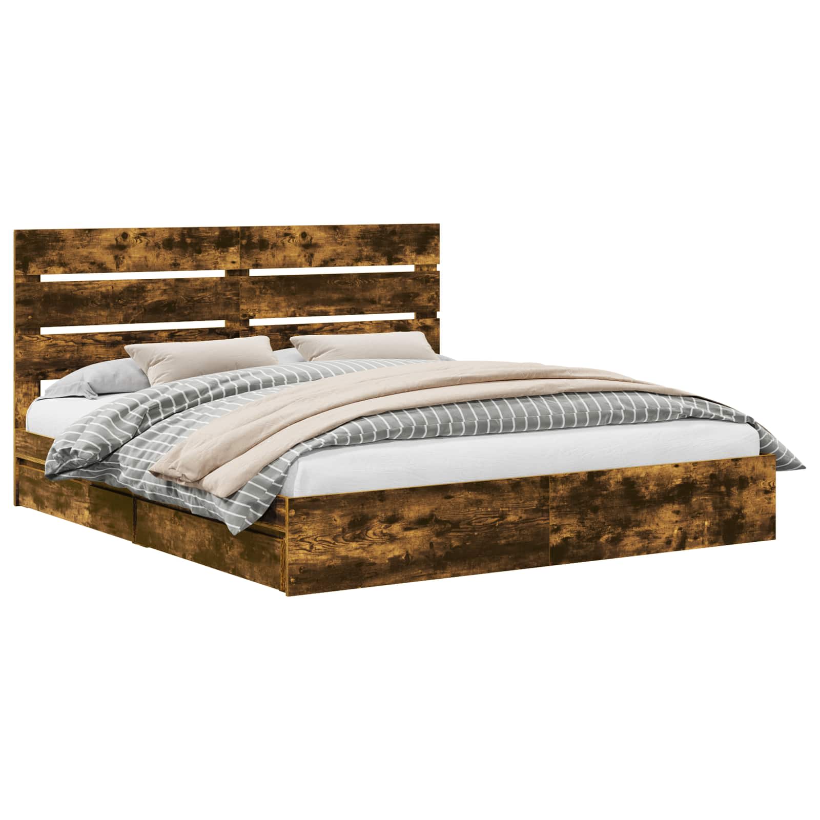 Lit avec rangement, panneau de bois, chêne fumé, pour la chambre, 180 × 200 cm - 2