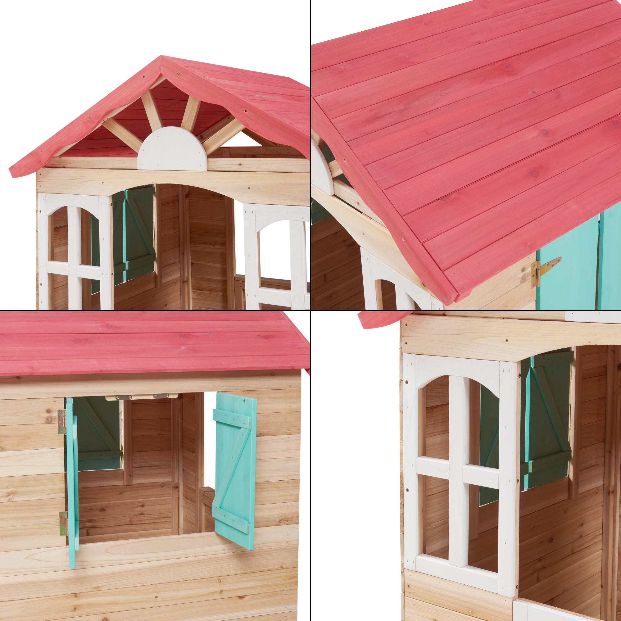 Cabane de jeu d'extérieur Lulä bois de pin 130 x 115 x 101 cm naturel rouge vert casa.pro - 9