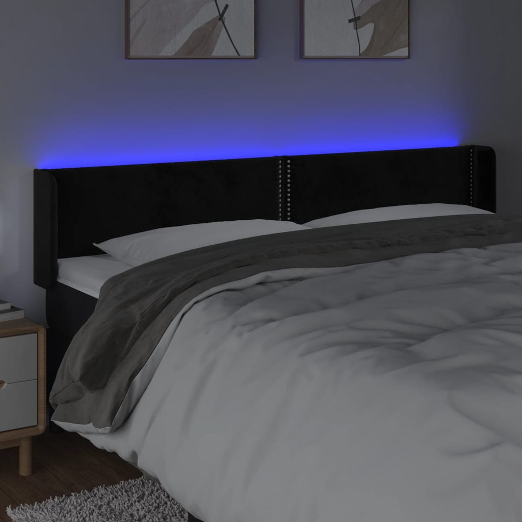 Cabecero con LED，Cabecero de cama，Panel de Cabecera de terciopelo negro 183x16x78/88 cm CFW34413 - 4