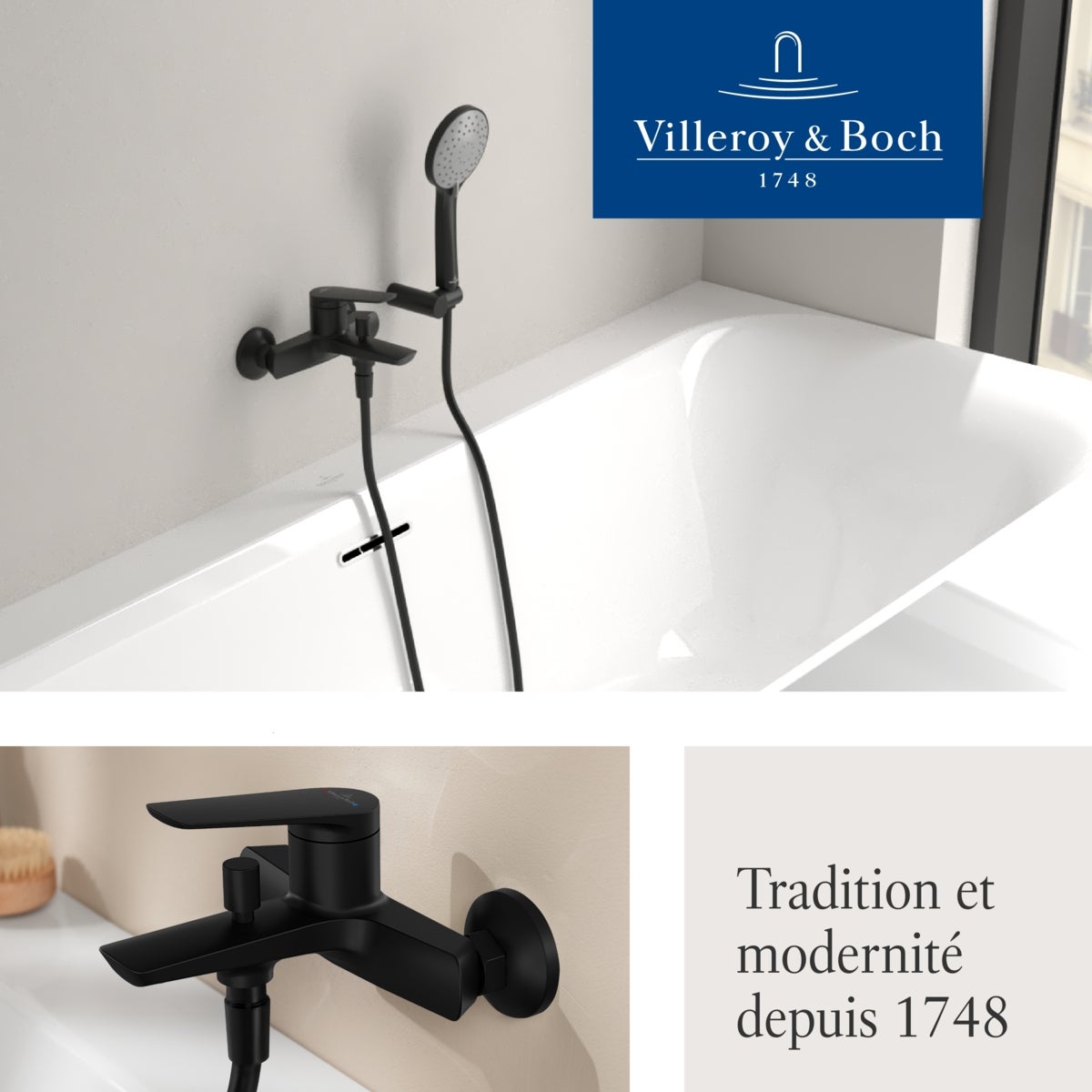 Villeroy & Boch - Oasis Mitigeur Douche/Baignoire Mural Noir Mat. Inverseur et Régulateur de Jet. Anti-retour. Durable - 8