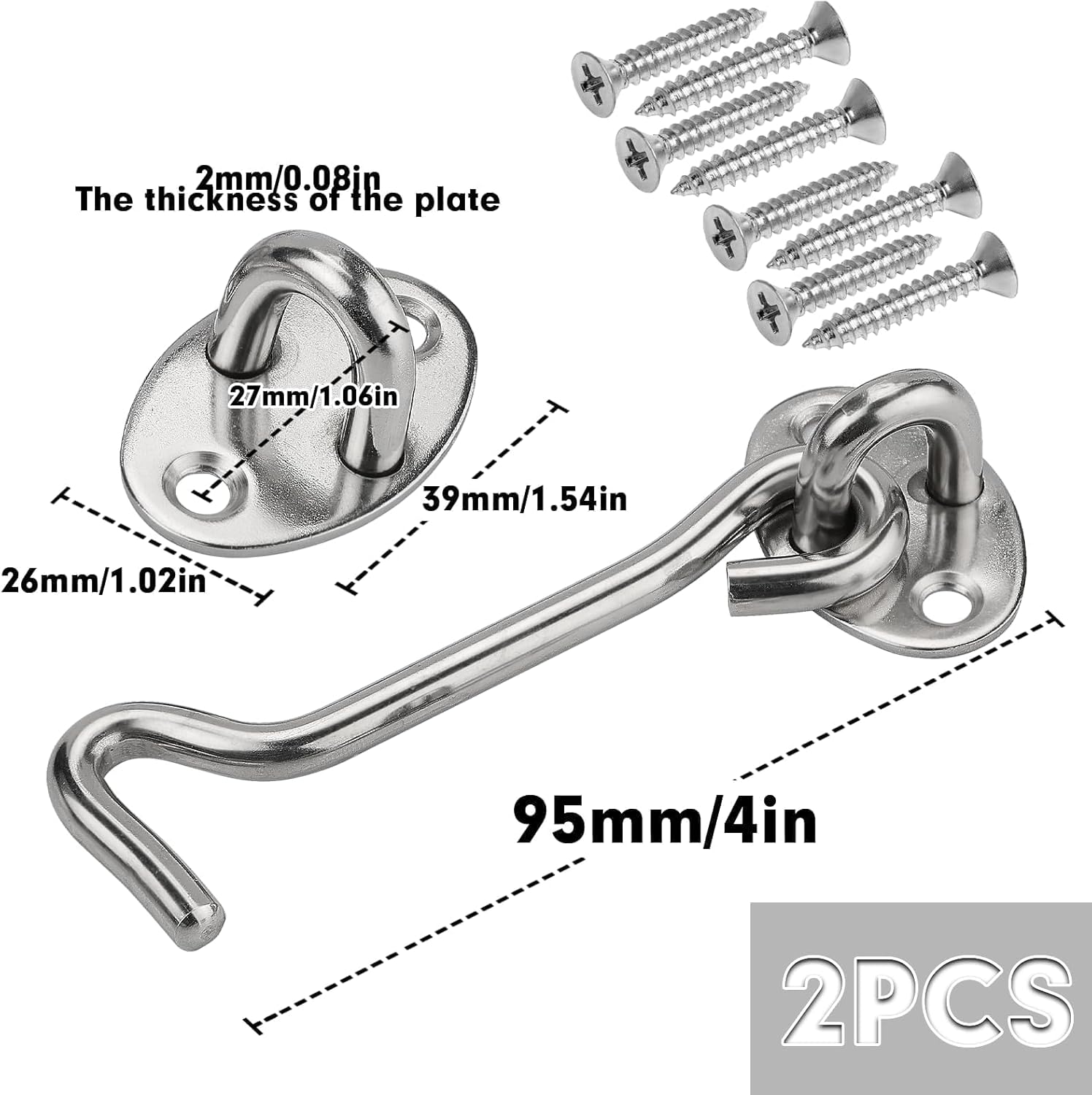 2 Ganci Cabina Acciaio Inox - 10 Cm | Per Porte, Cancelli, Armadi | Con Viti Includede