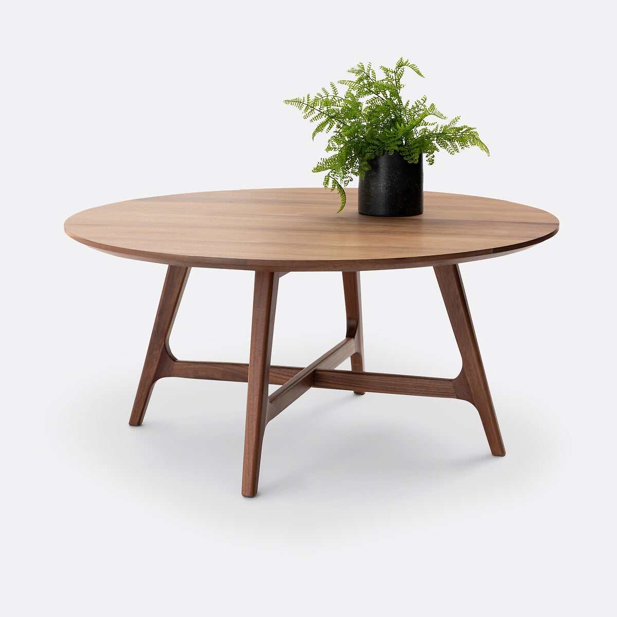 Grande table basse ronde noyer et plaqué, Larsen - Noyer - taille ...