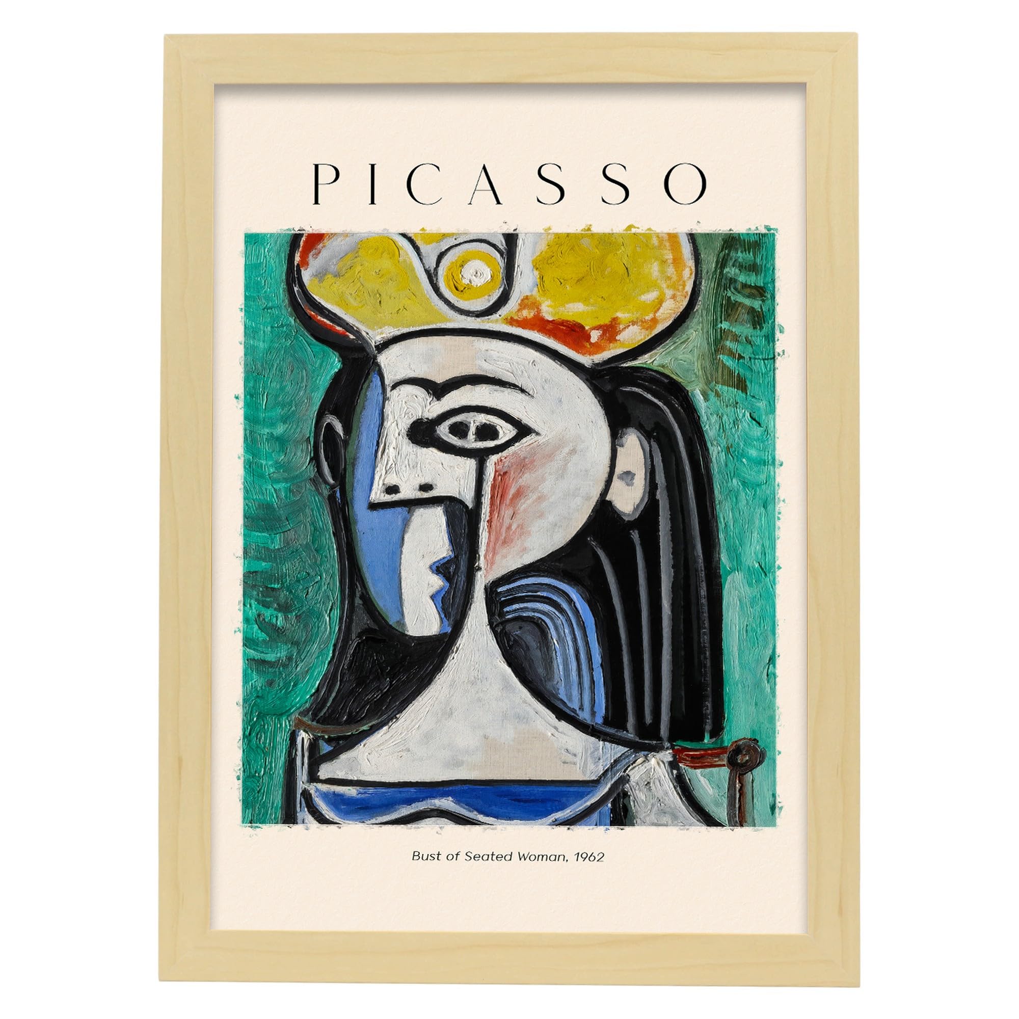 Lámina de busto de la mujer sentada cuadros decorativos estampados impresiones de pared inspiradas en picasso a3 con marcos de madera ligera