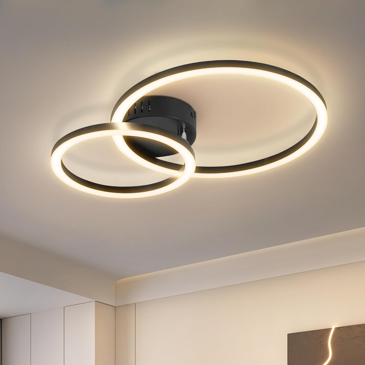 Lampa sufitowa LED Nettlife 40 cm - 23 W - Lampa kuchenna 3000 K - Ciepła biel - Nowoczesna lampa do salonu - Lampa do sypialni - 2 pierścienie