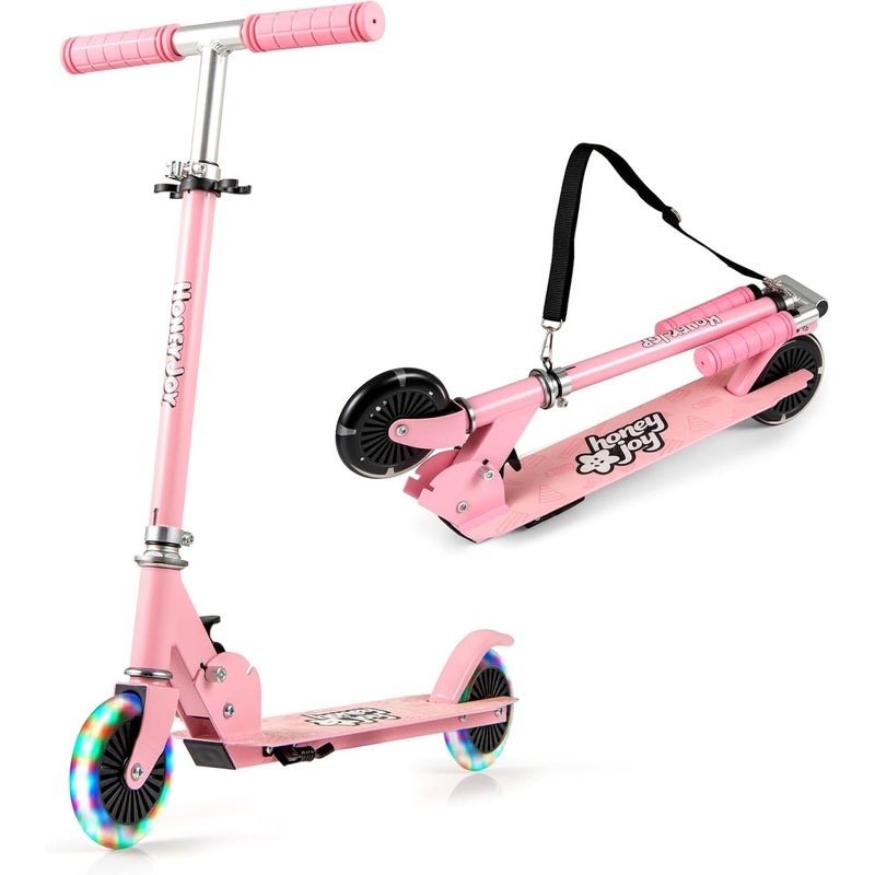 Hulajnoga dla Dzieci Powyżej 3 Lat, Regulowana Wysokość 70-75-80 cm, z Podświetlanymi Kołami LED i Tylnym Hamulcem, Składana Konstrukcja